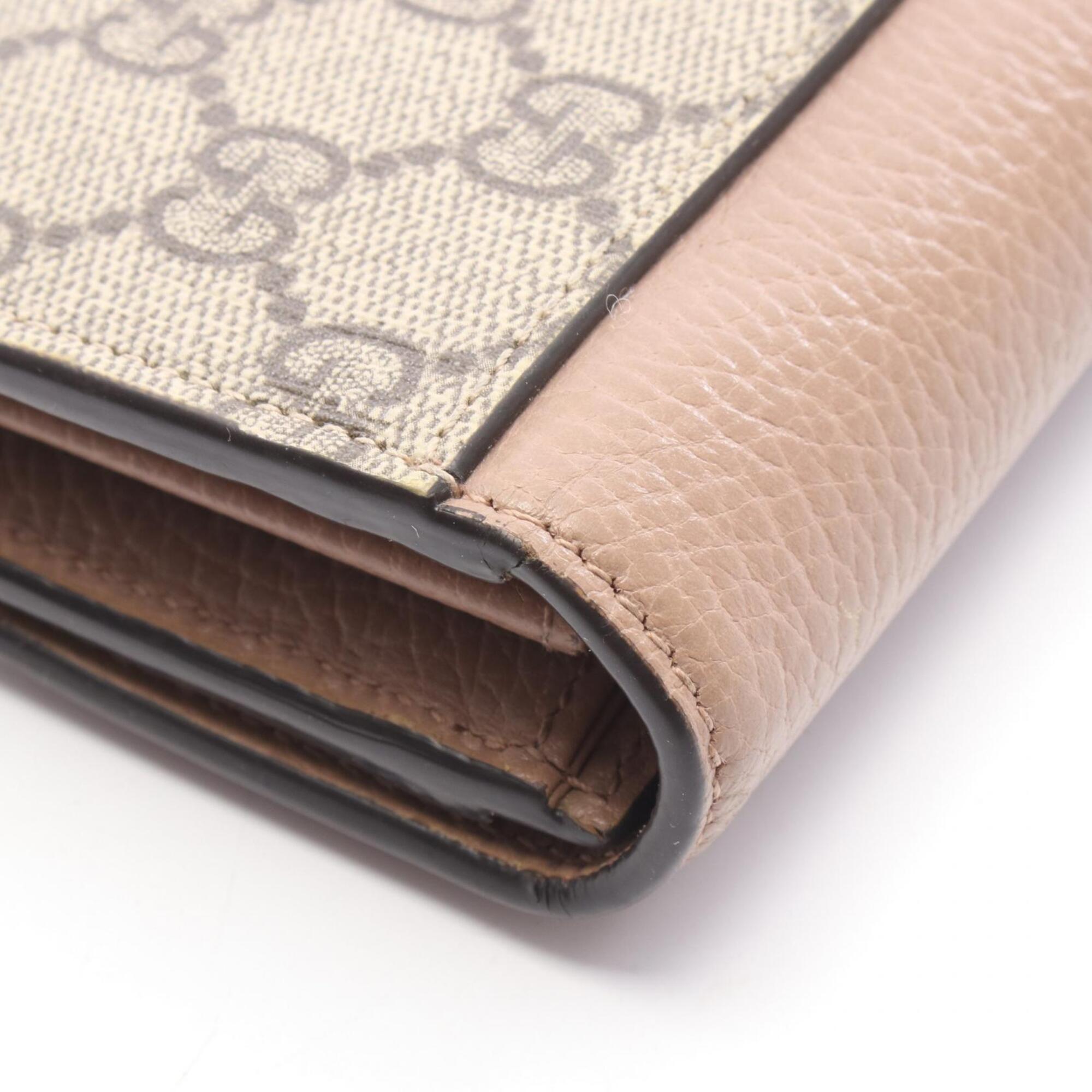 Gucci Beige Brown Pink Leather Pvc Long Wallet (Bi-Fold) (Pre-Owned)