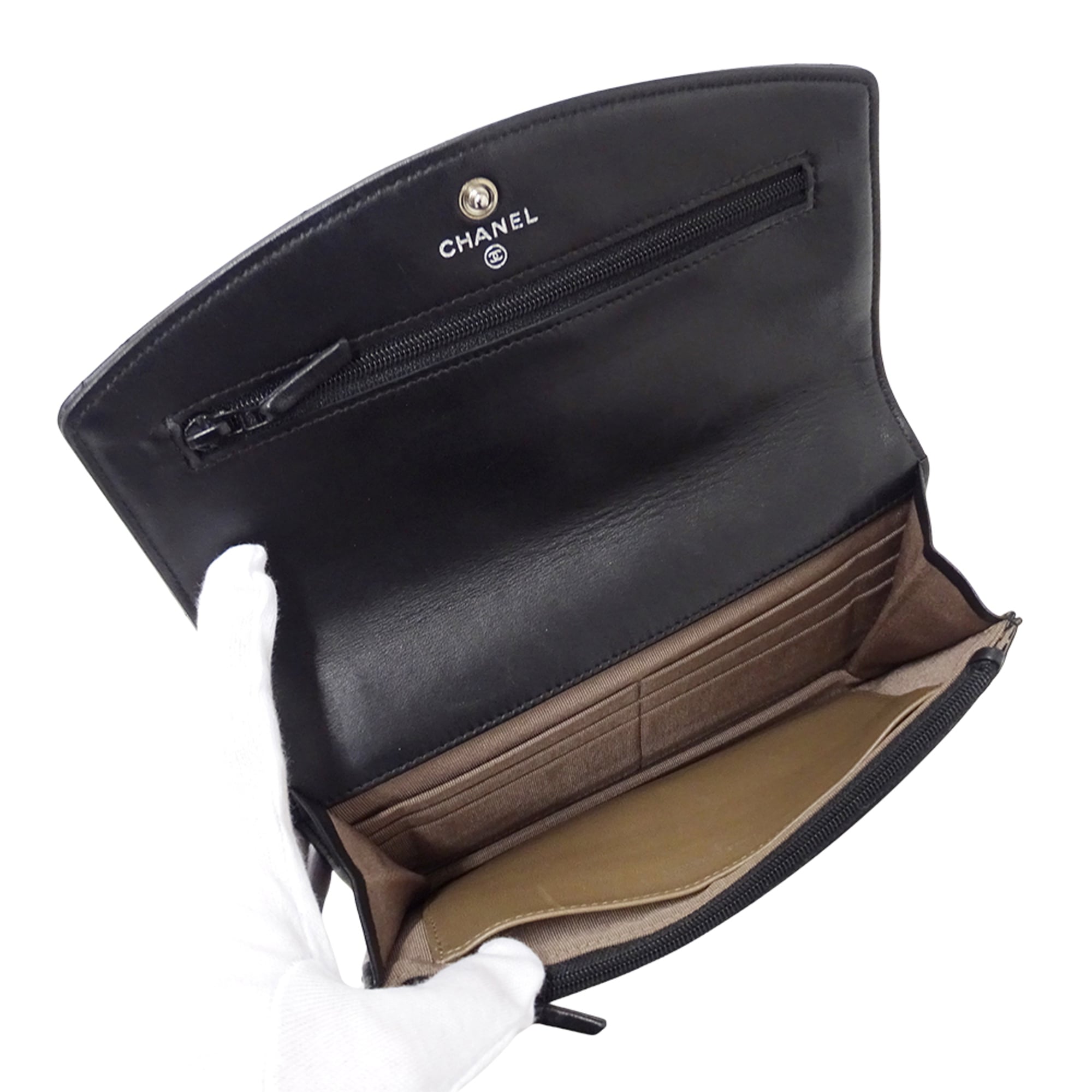 Chanel Black Leather Long Wallet (Bi-Fold)