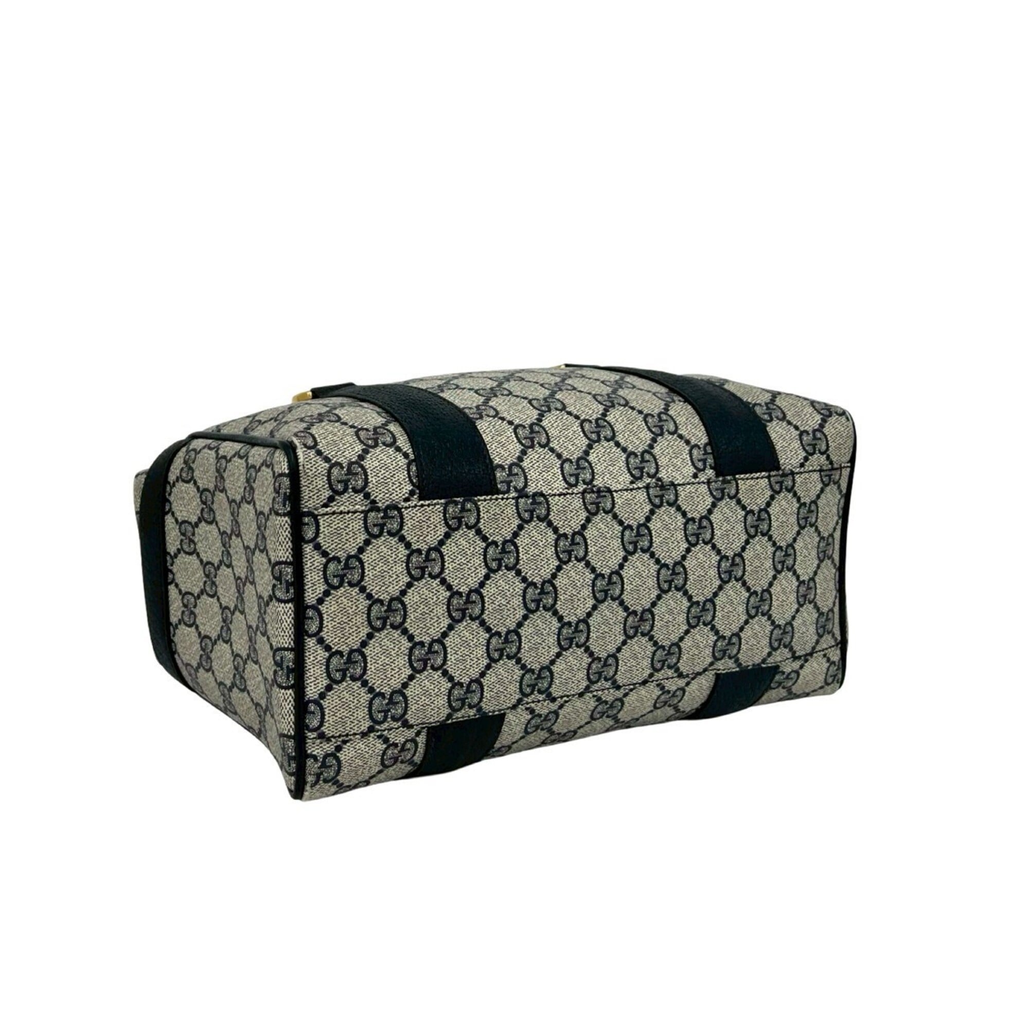 Gucci Navy Pvc Leather Boston Bag Handbag (Pre-Owned)