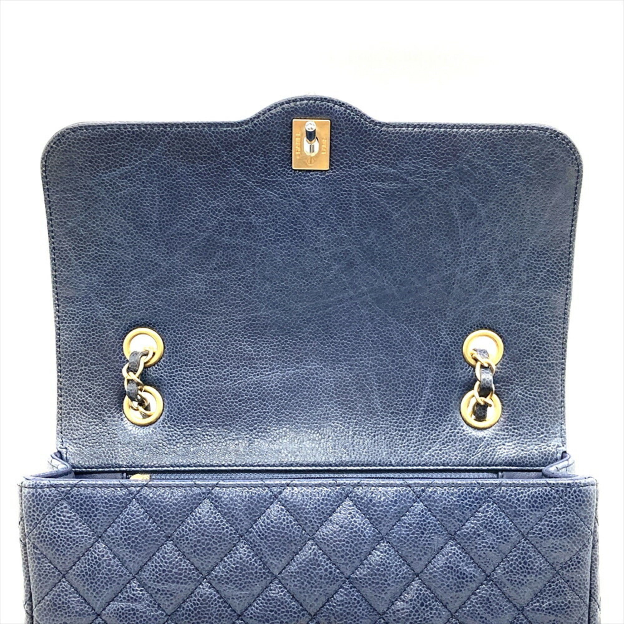 Chanel Blue Grained Calfskin Shoulder Bag