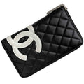 Chanel Black White Leather Long Wallet (Bi-Fold)