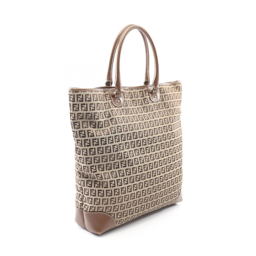 Fendi Beige Brown Canvas Leather Tote Bag