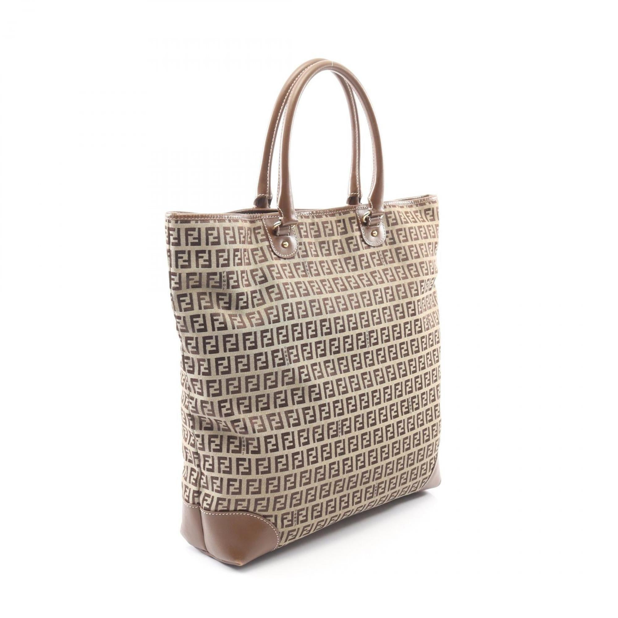 Fendi Beige Brown Canvas Leather Tote Bag