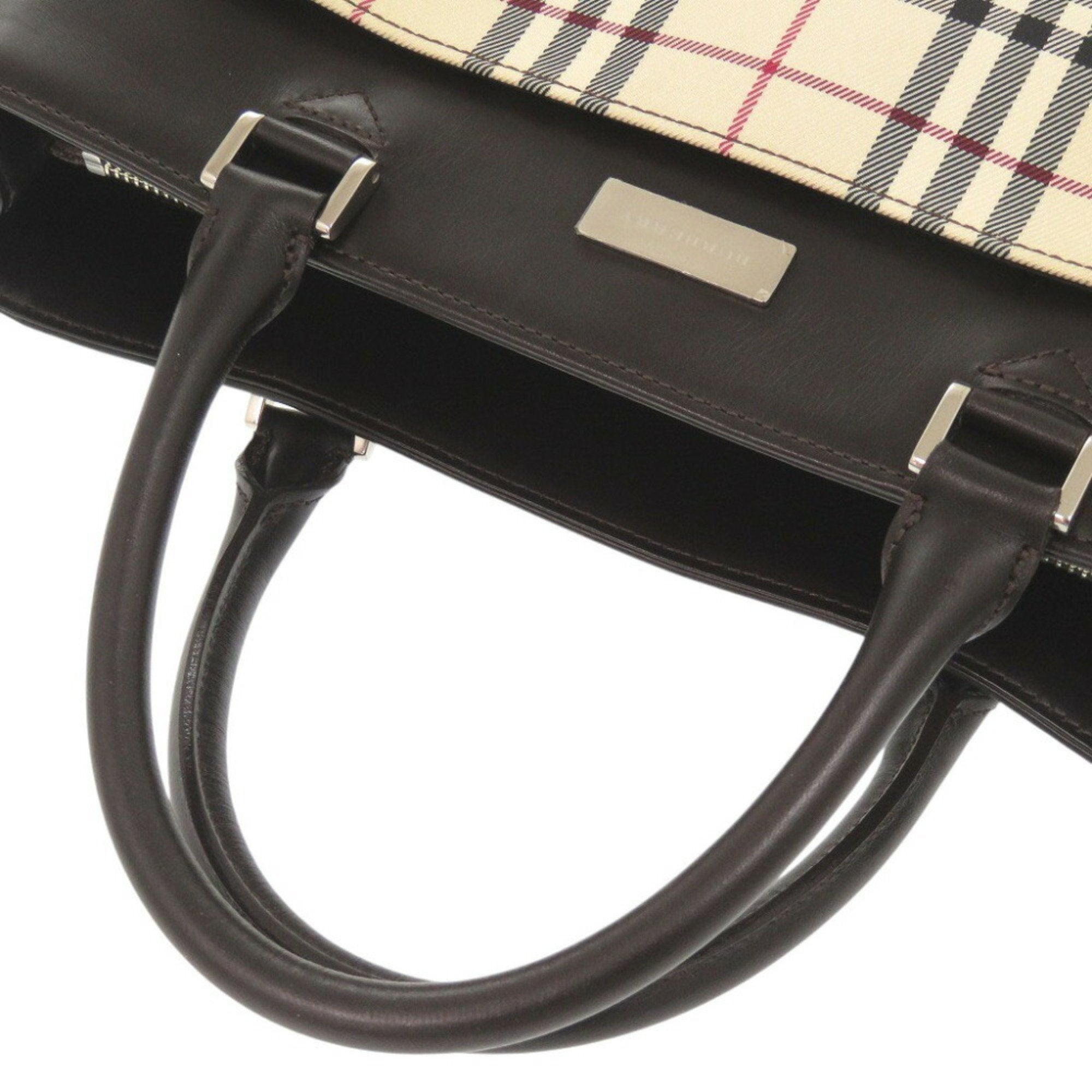 Burberry Beige Dark Brown Canvas Handbag