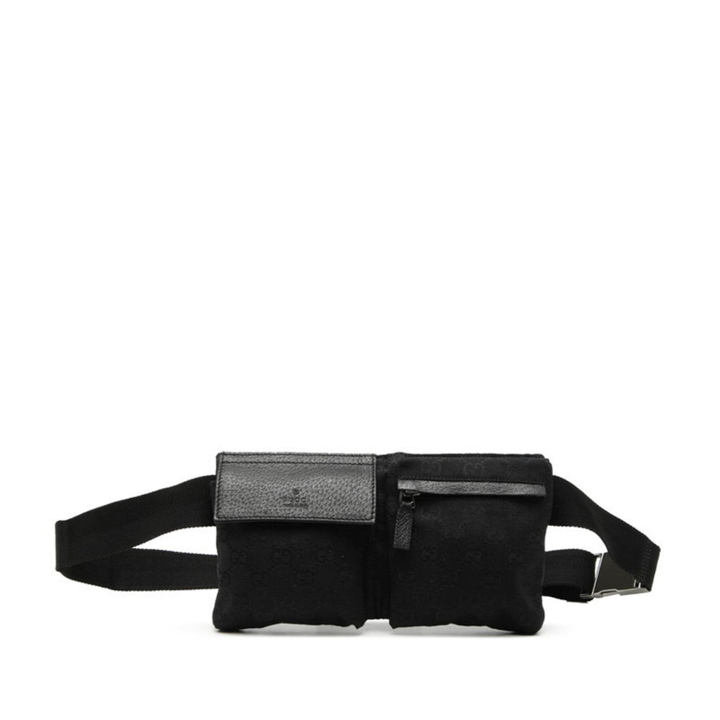 Gucci Gg Canvas Black Gg Canvas Leather Fanny Pack Sling Bag (Pre-Owned)