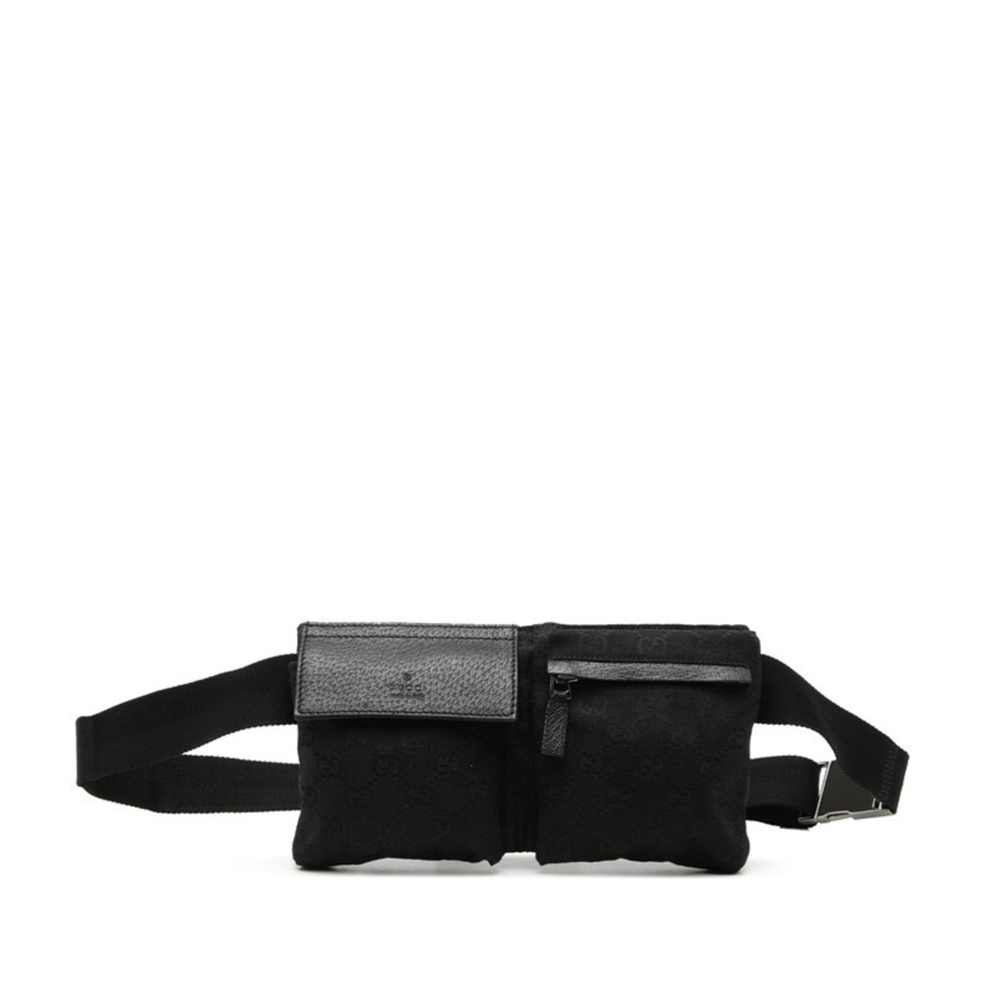 Gucci Gg Canvas Black Gg Canvas Leather Fanny Pack Sling Bag (Pre-Owned)