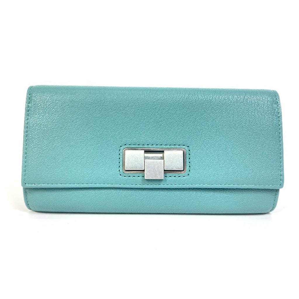 Bottega Veneta Blue Light Blue Green Leather Long Wallet (Bi-Fold)