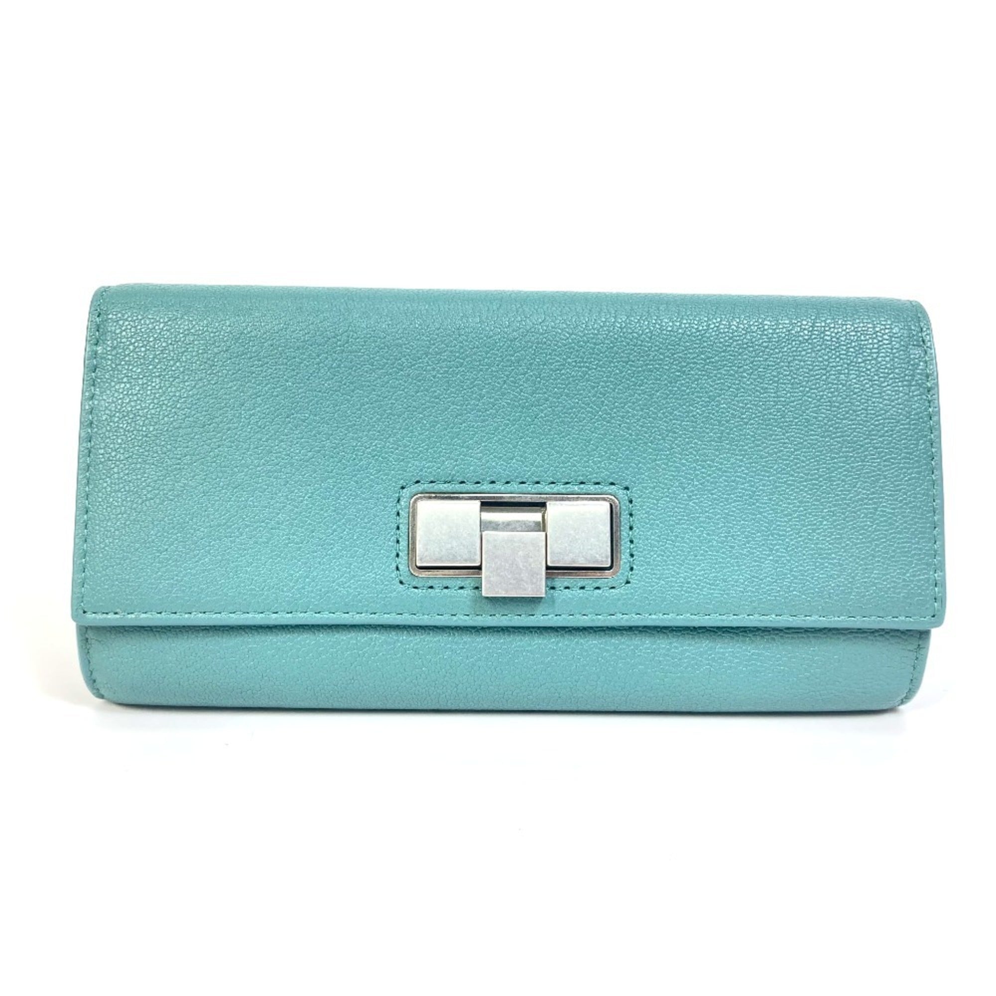 Bottega Veneta Blue Light Blue Green Leather Long Wallet (Bi-Fold)