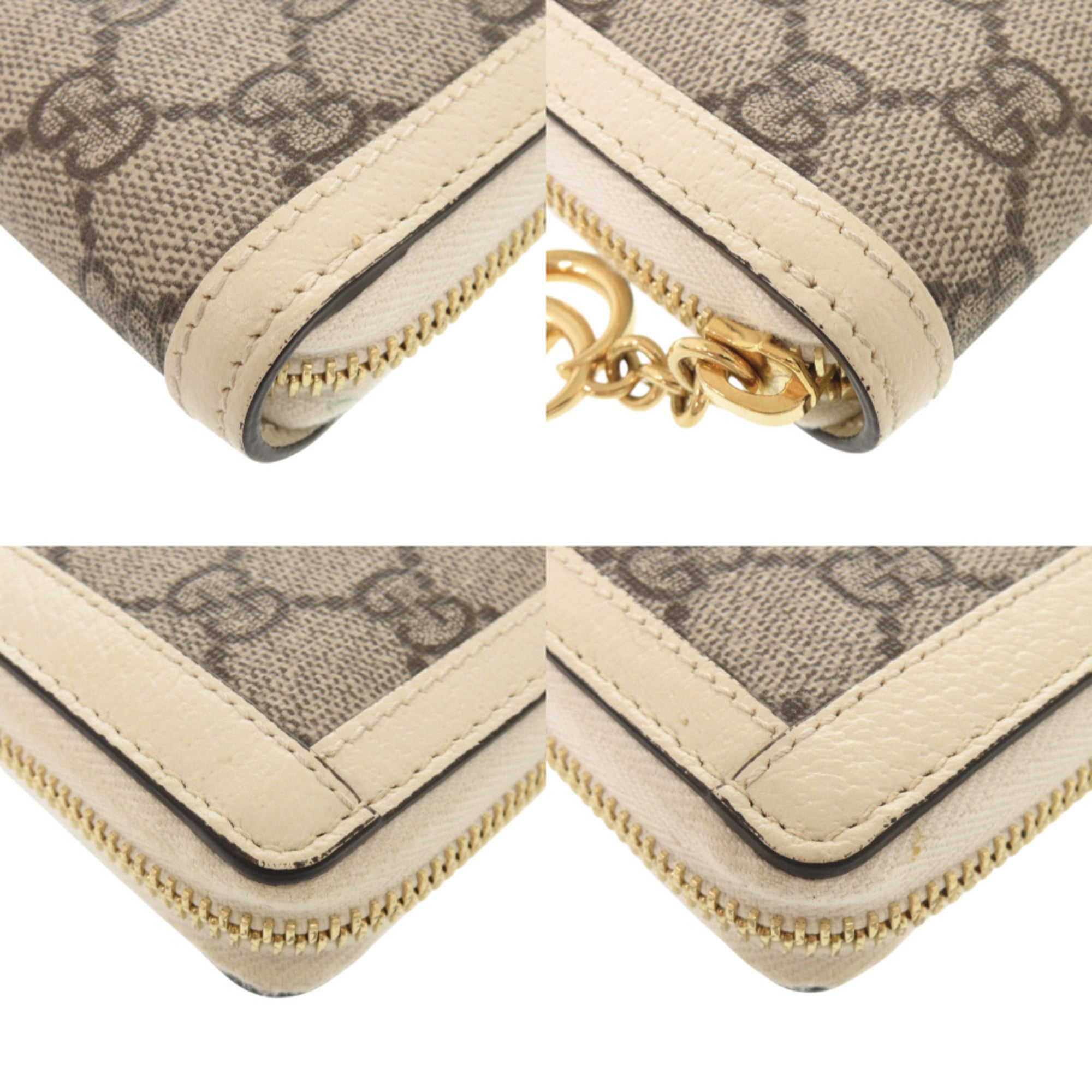 Gucci Gg Supreme Beige White Gg Supreme Leather Long Wallet (Bi-Fold) (Pre-Owned)