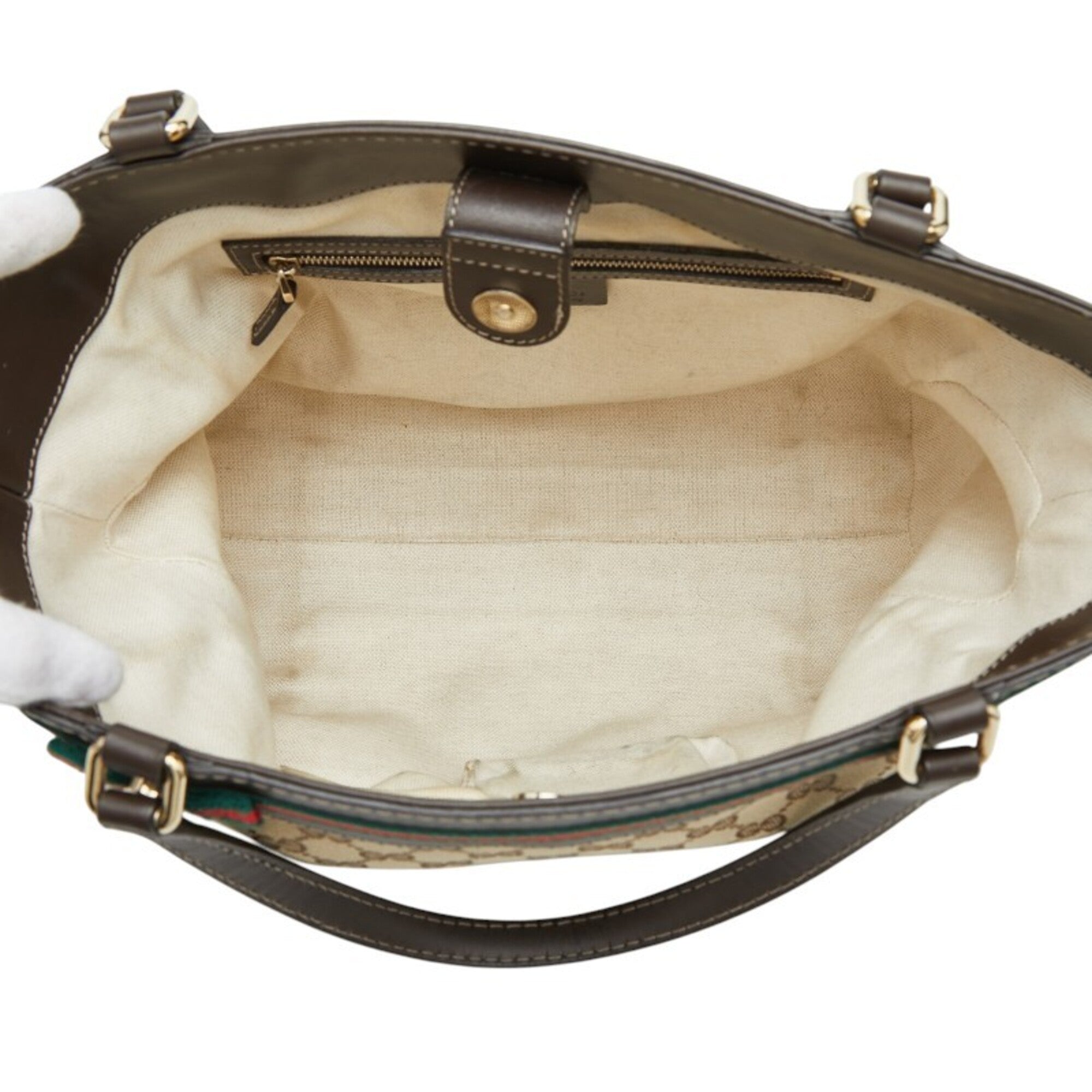 Gucci Gg Canvas Beige Brown Gg Canvas Leather Handbag Tote Bag (Pre-Owned)