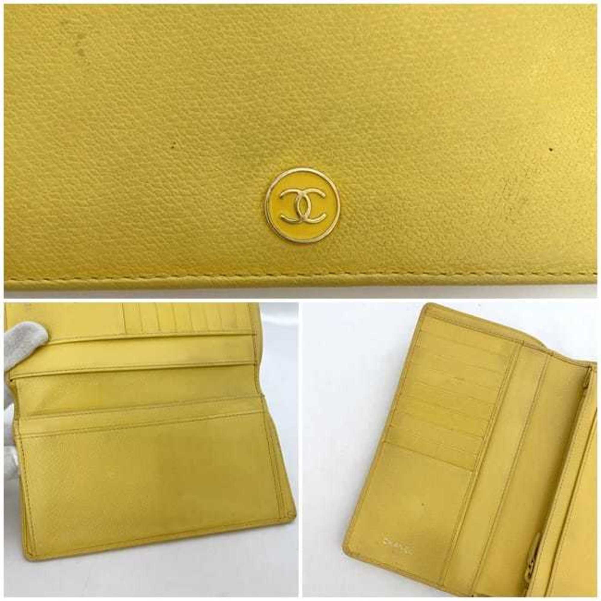 Chanel Yellow Leather Long Wallet (Bi-Fold)