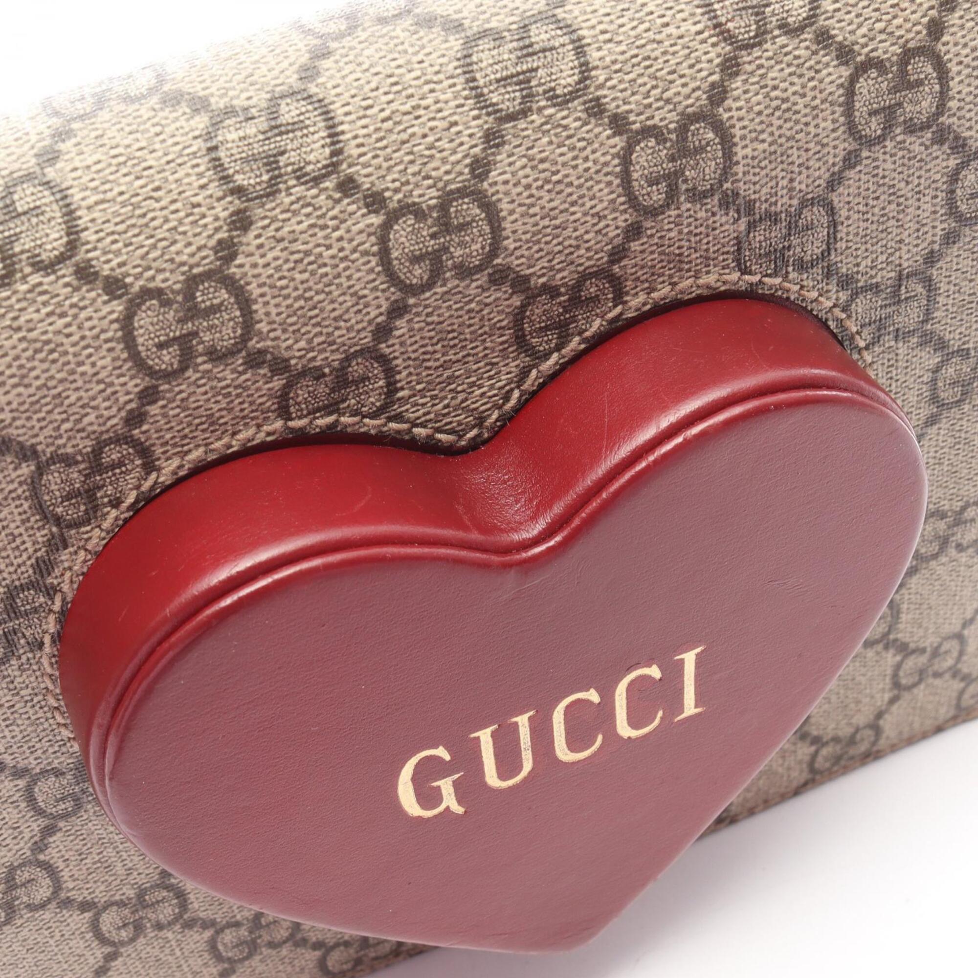 Gucci Beige Brown Red Color Gg Supreme Shoulder Bag (Pre-Owned)