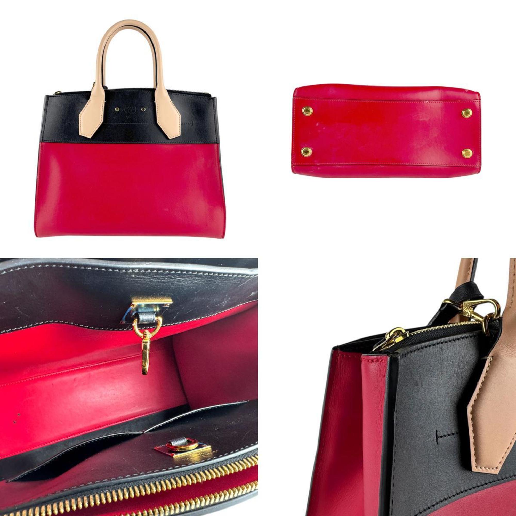 Louis Vuitton Beige Black Red Color Leather Handbag Shoulder Bag