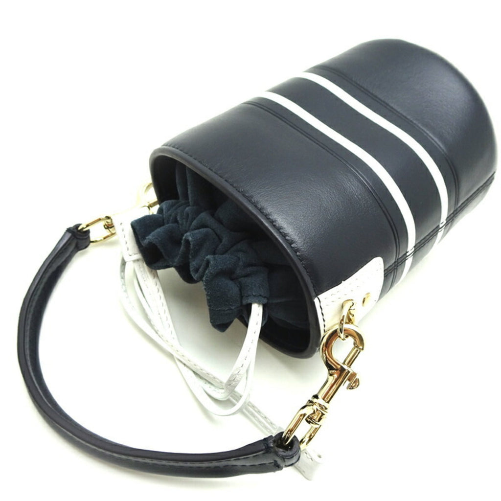 Christian Dior Navy White Leather Shoulder Bag (Pre-Owned)