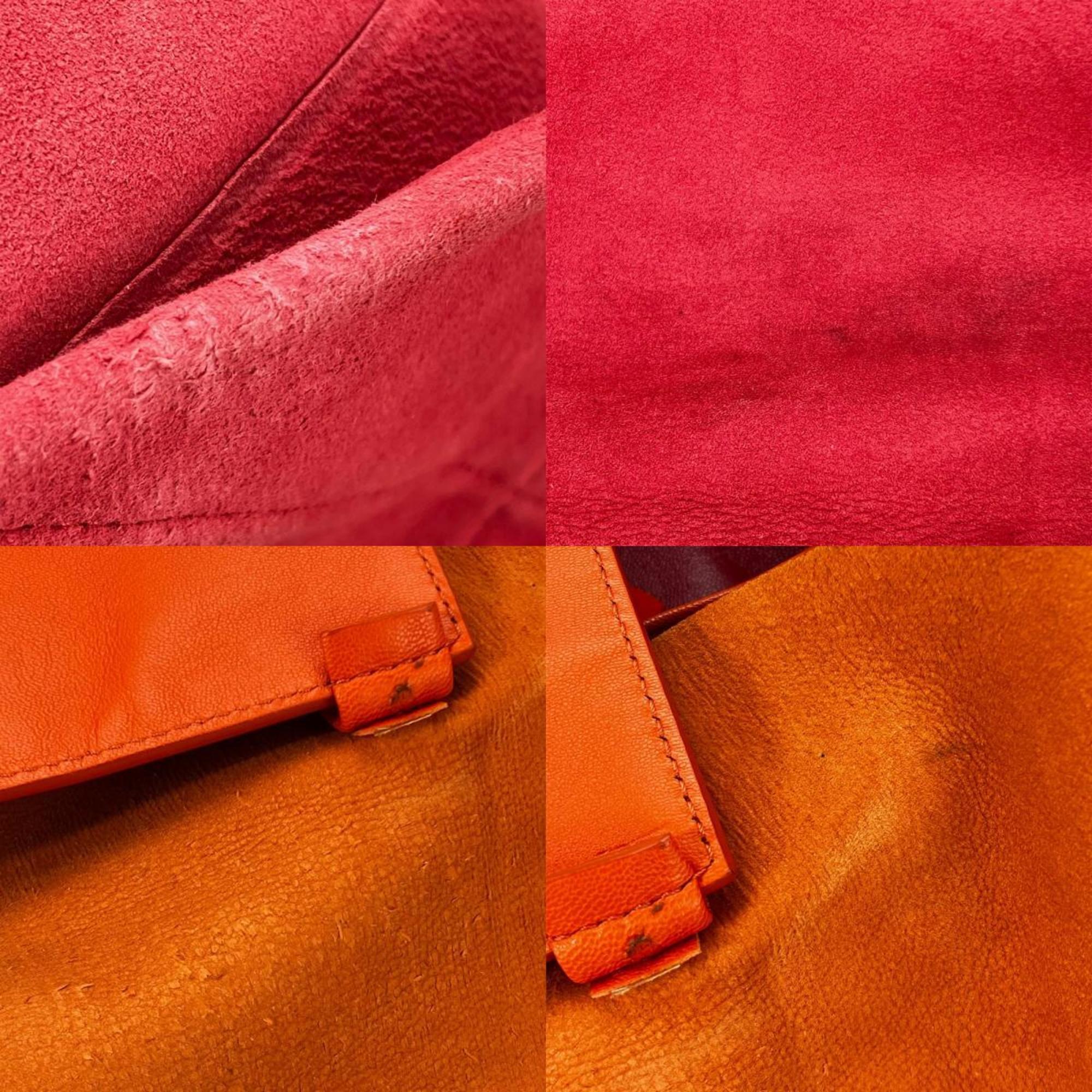 Celine Orange Red Leather Tote Bag