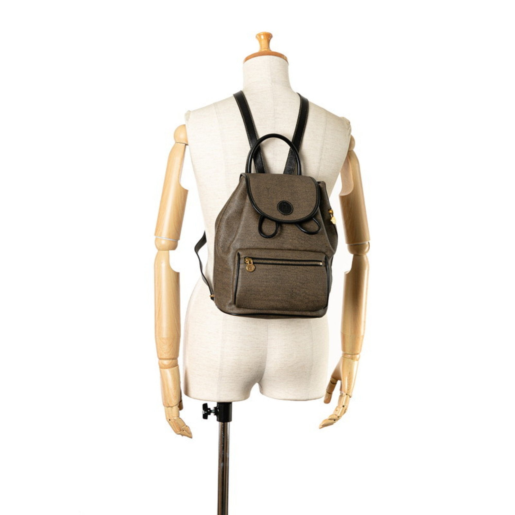 Fendi Zucchino Black Grayish Zucchino Pvc Leather Backpack