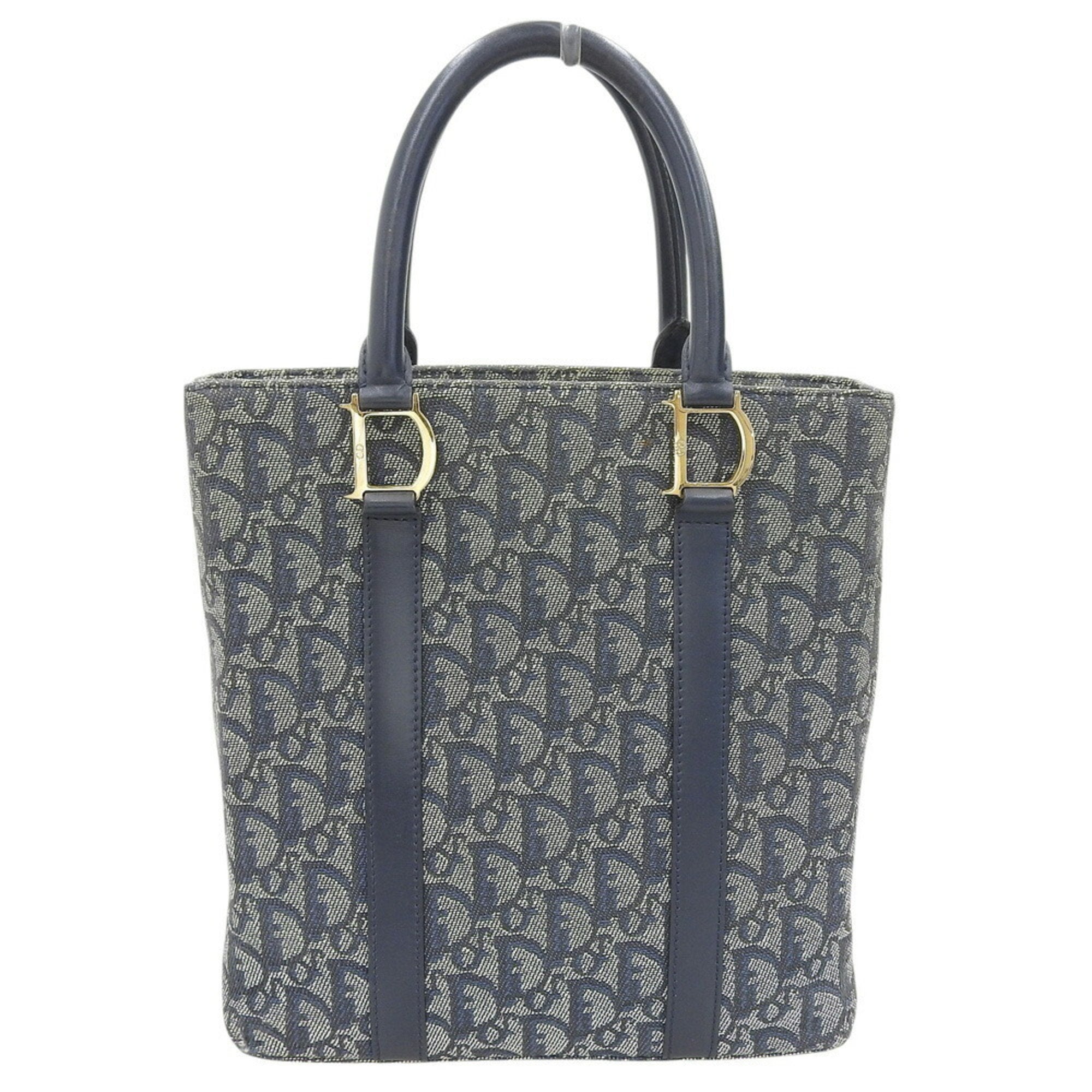 Christian Dior Trotter Navy Trotter Leather Canvas Handbag Tote Bag (Pre-Owned)