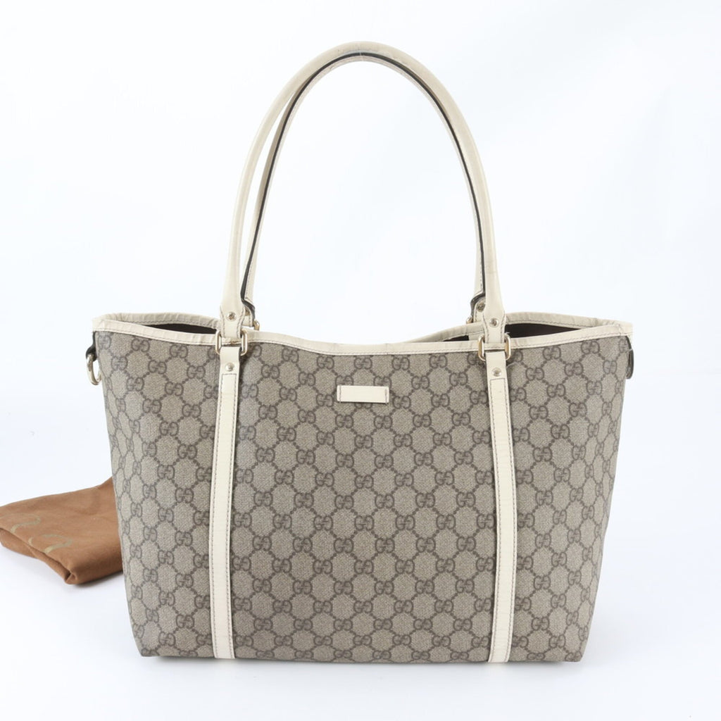 Gucci Beige Leather Coated Canvas Handbag Shoulder Bag Tote Bag (Pre-Owned)