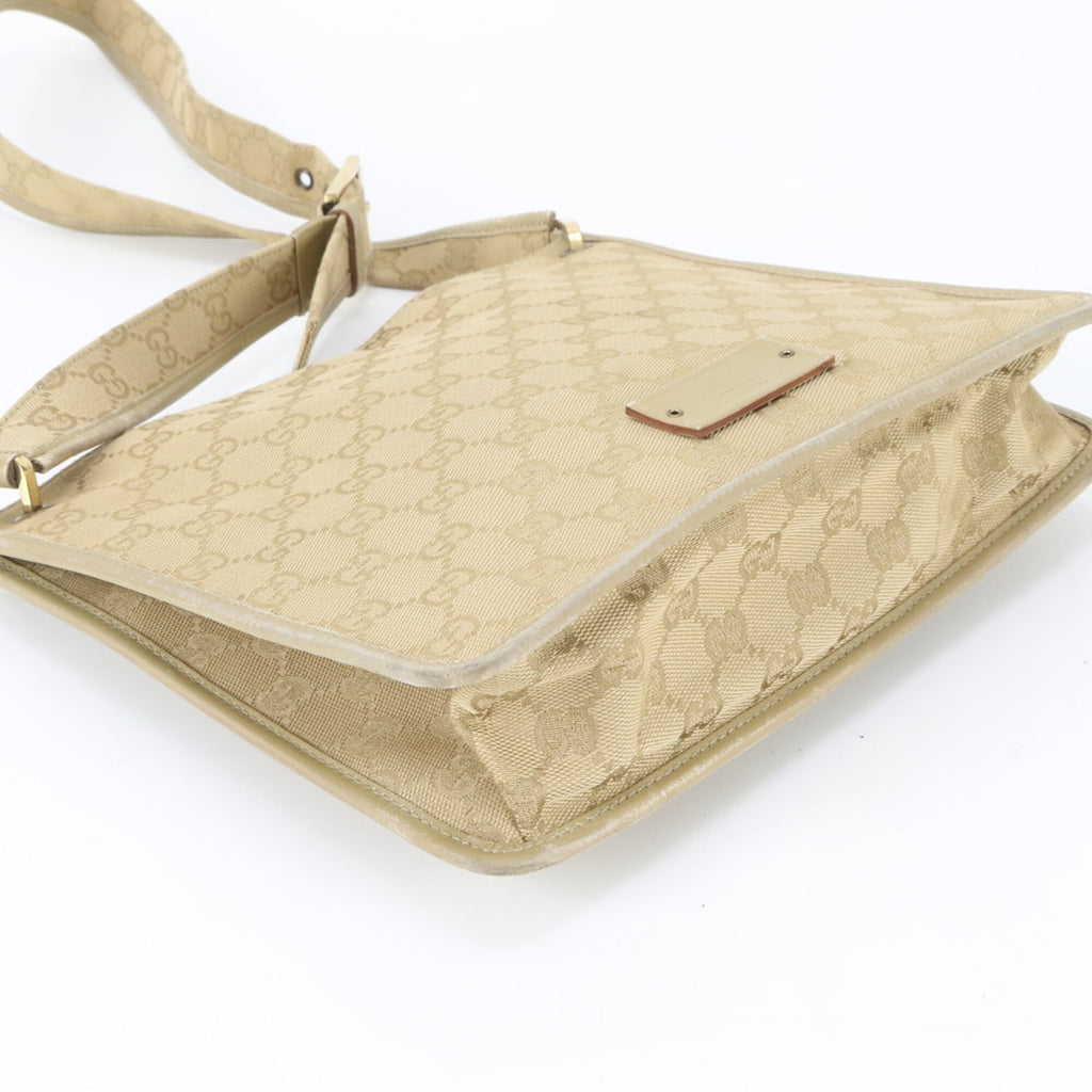 Gucci Beige Leather Canvas Messenger Bag Shoulder Bag (Pre-Owned)