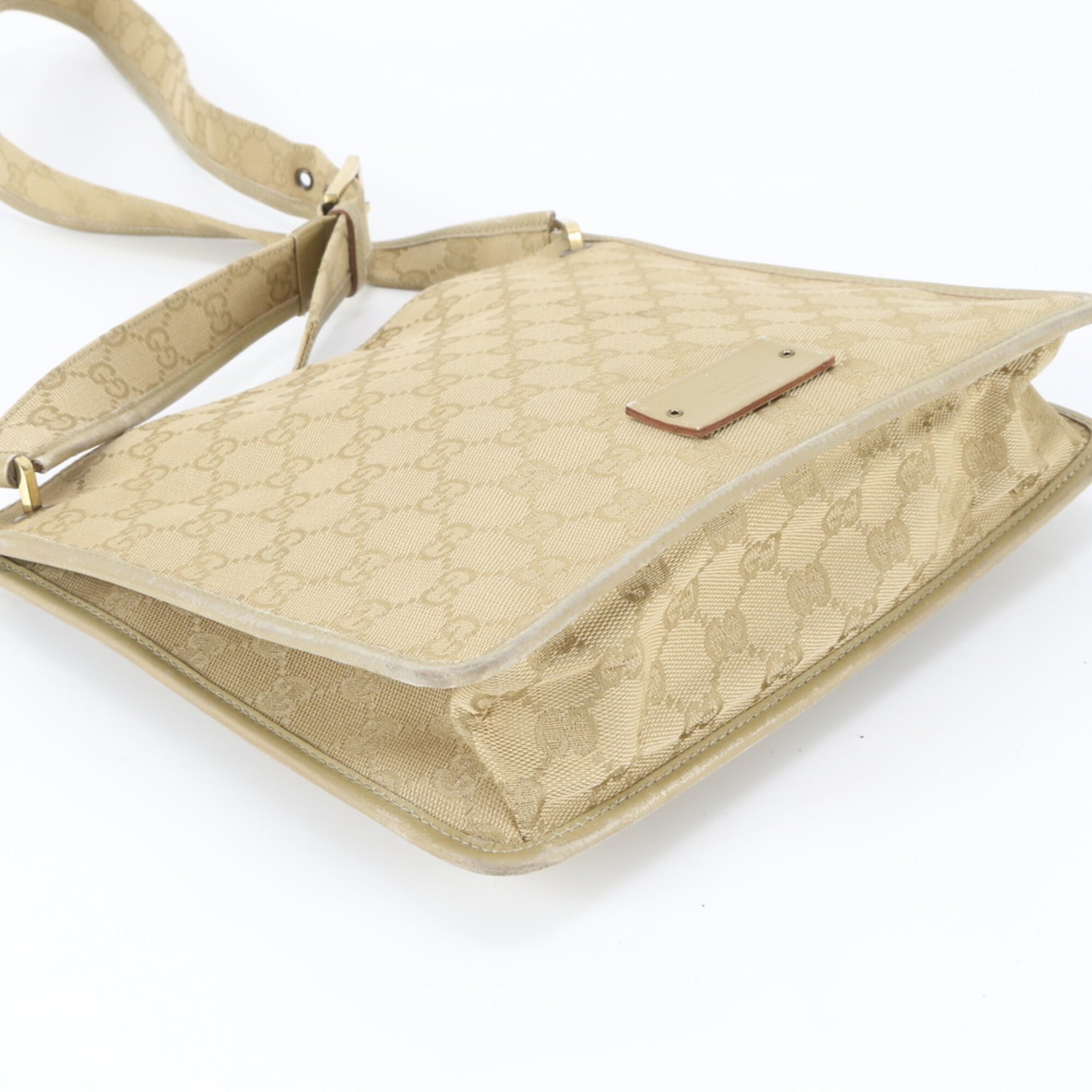 Gucci Beige Leather Canvas Messenger Bag Shoulder Bag (Pre-Owned)