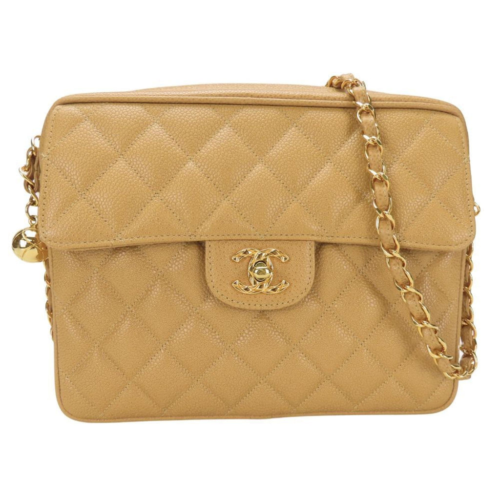 Chanel Beige Grained Calfskin Shoulder Bag
