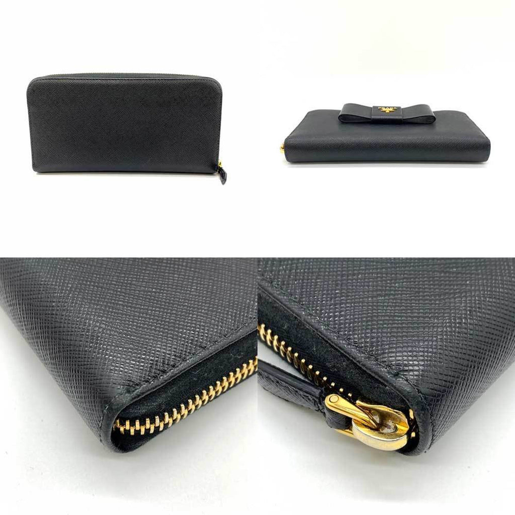 Prada Saffiano Black Saffiano Long Wallet (Bi-Fold)