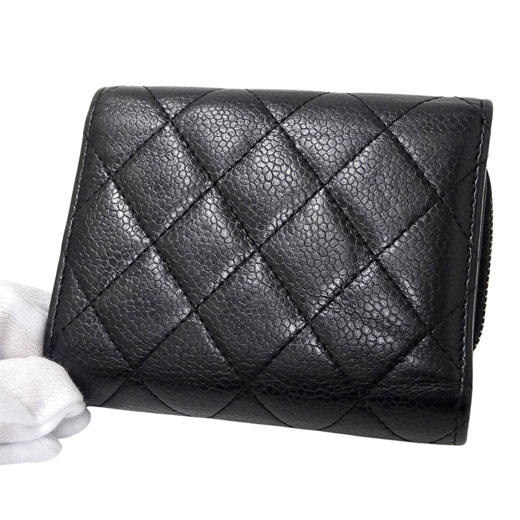 Chanel Black Grained Calfskin Wallet (Tri-Fold)