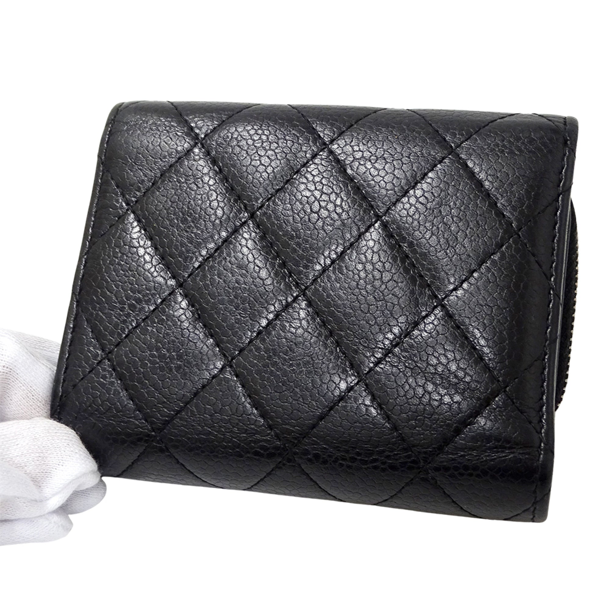Chanel Black Grained Calfskin Wallet (Tri-Fold)
