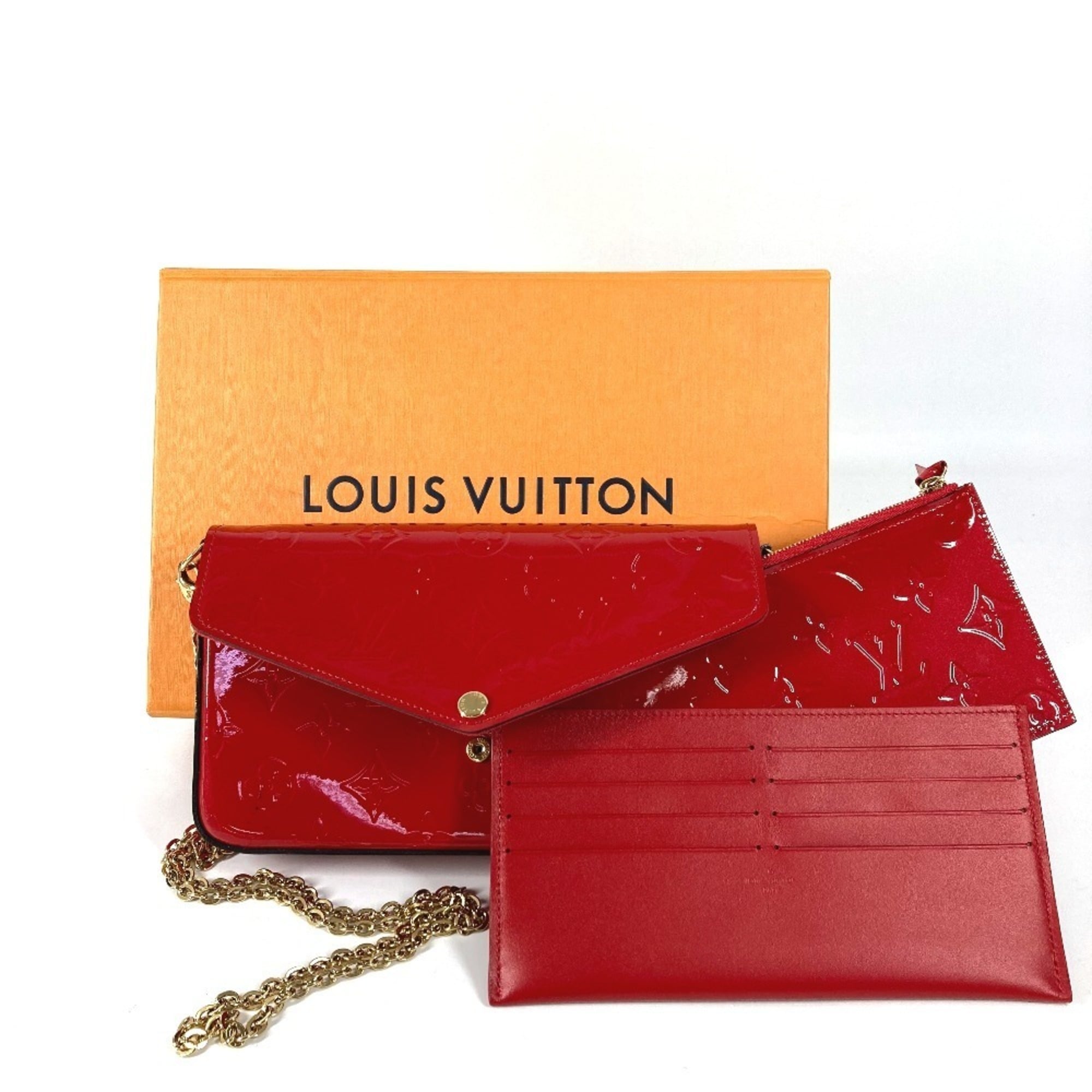 Louis Vuitton Red Color Monogram Vernis Canvas Clutch Bag Pochette Shoulder Bag
