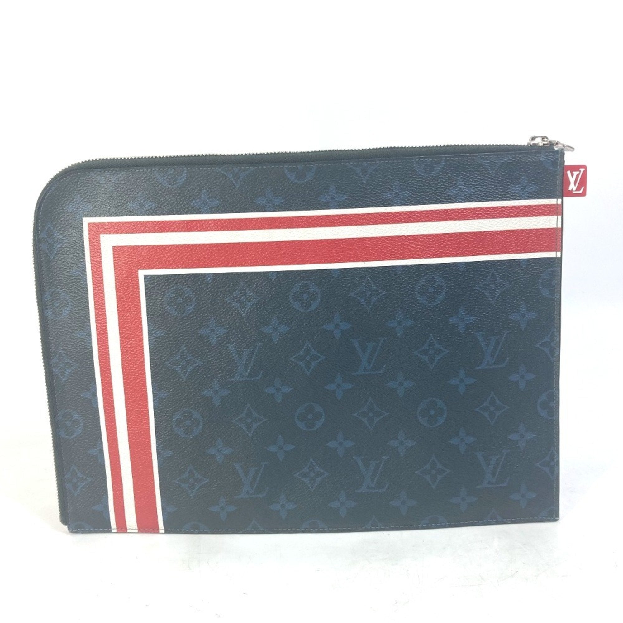 Louis Vuitton Monogram Cobalt Navy Red Color White Clutch Bag