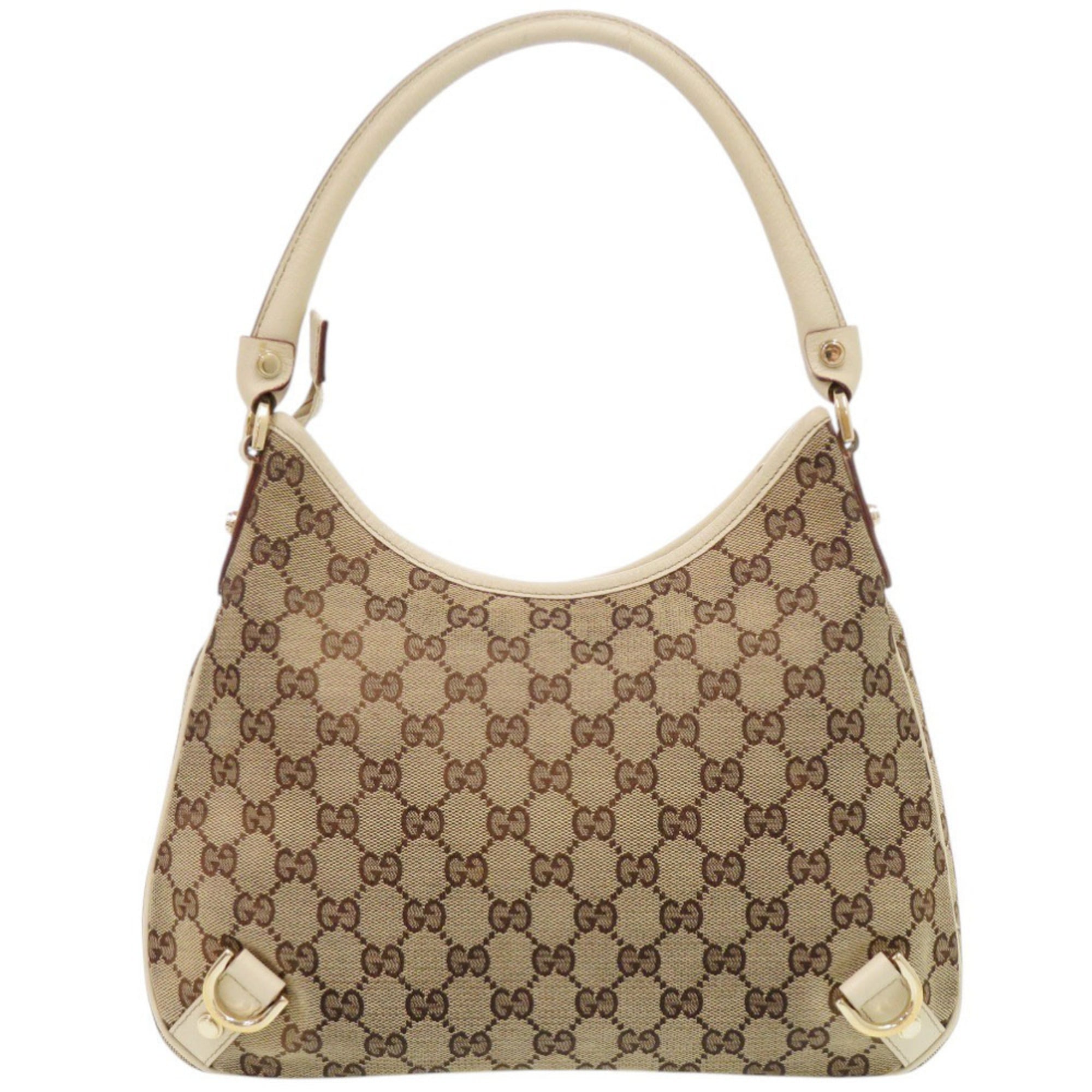 Gucci Beige White Gg Canvas Leather Shoulder Bag (Pre-Owned)