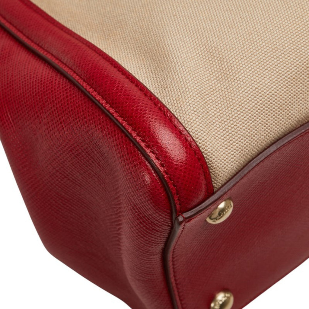 Prada Beige Red Color Canvas Leather Handbag Shoulder Bag