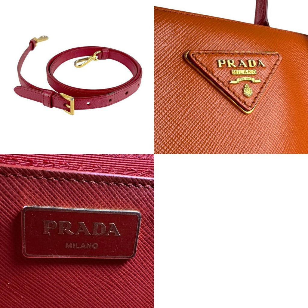 Prada Orange Red Color Leather Handbag Shoulder Bag