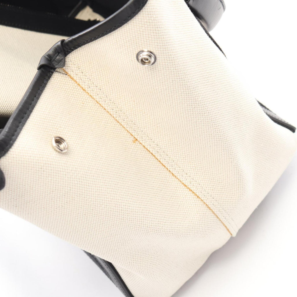 Balenciaga Black Ivory Canvas Leather Handbag Tote