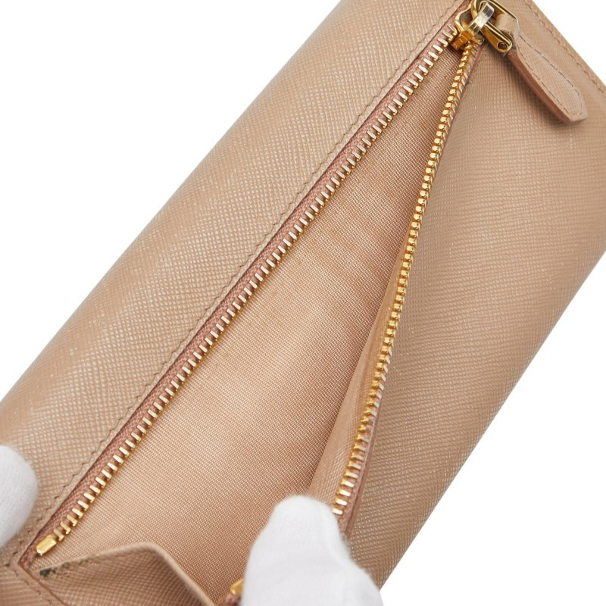 Prada Beige Leather Long Wallet (Tri-Fold)