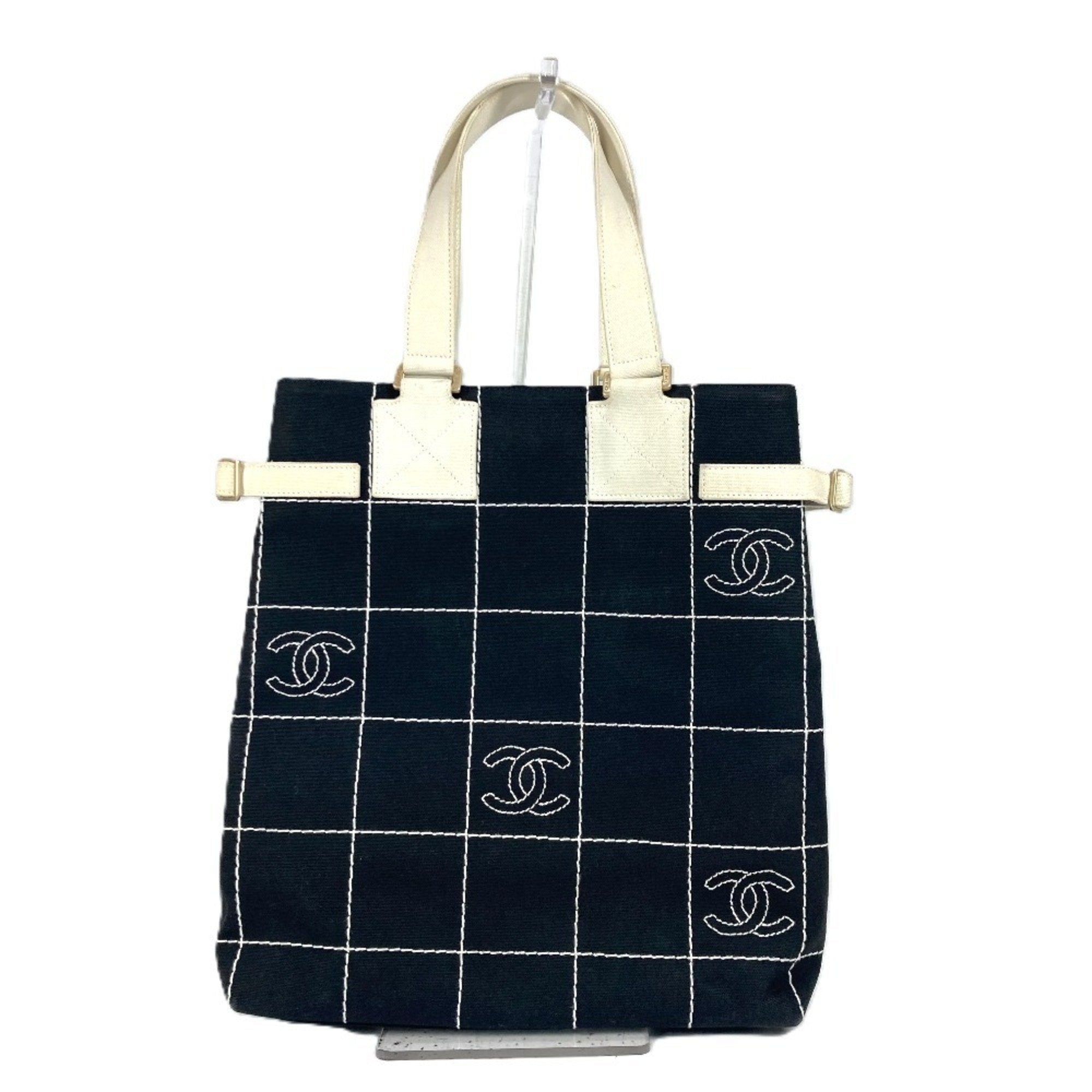 Chanel Black White Canvas Shoulder Bag Tote Bag