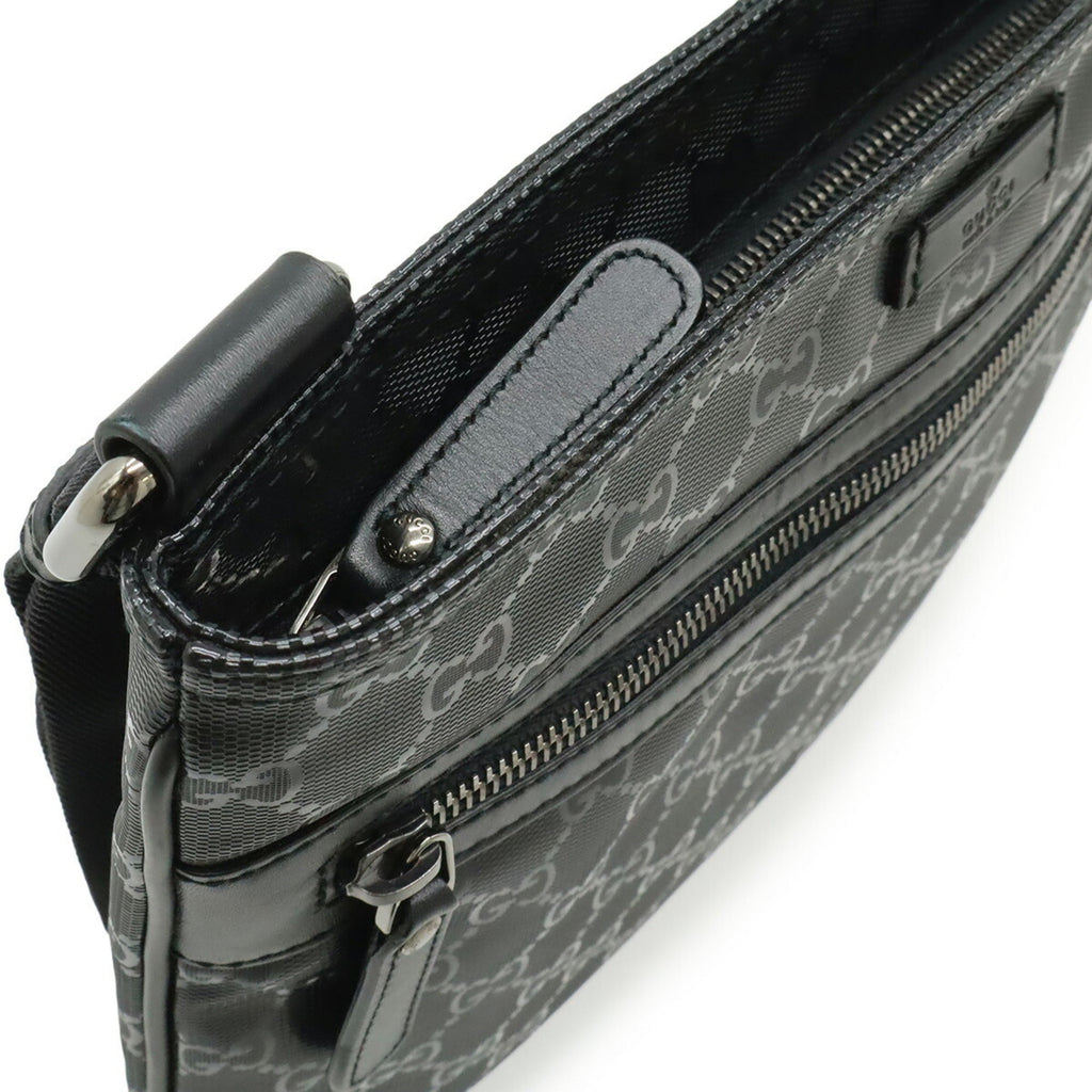 Gucci Gg Imprimé Black Coated Canvas Leather Shoulder Bag (Pre-Owned)