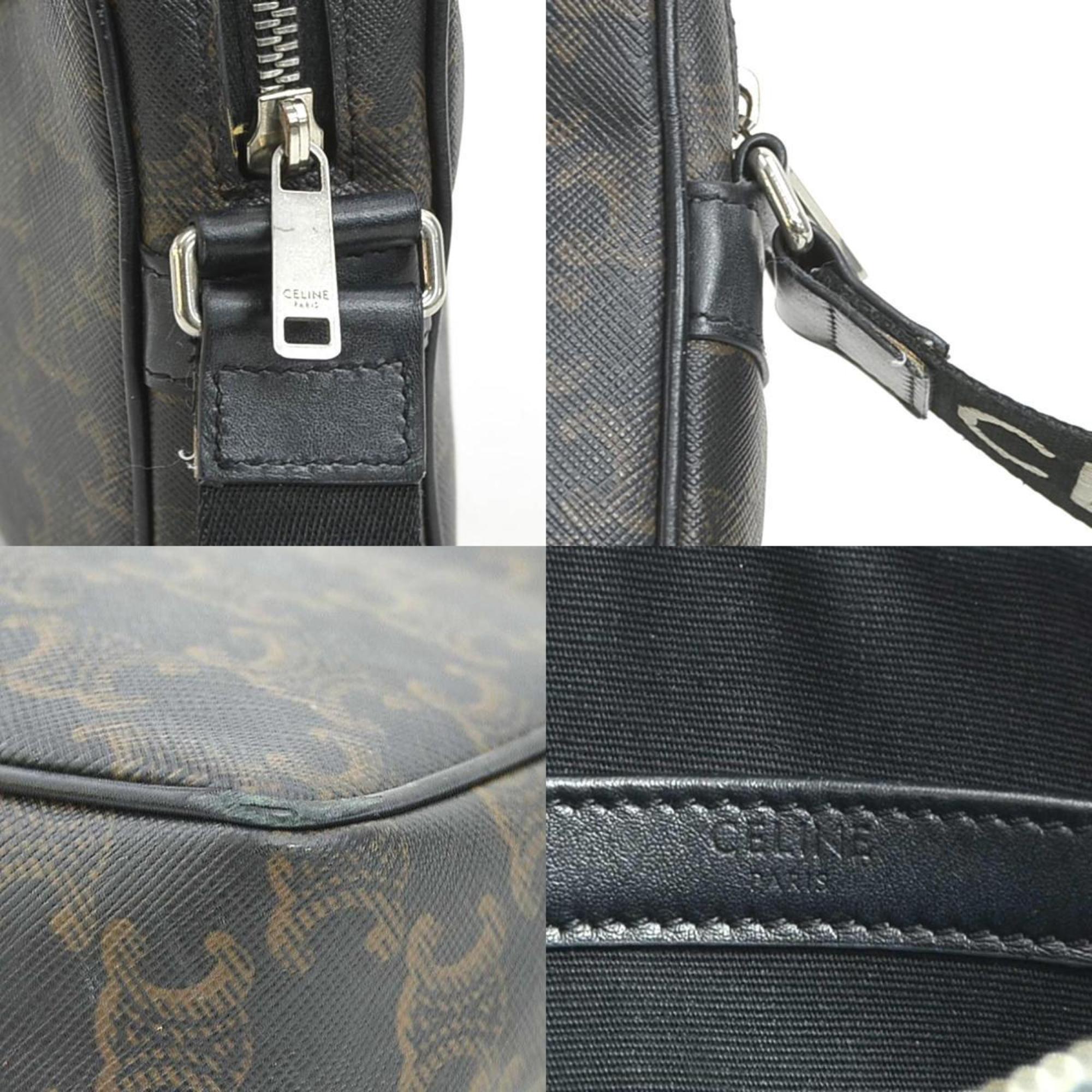 Celine Black Brown Coated Canvas Shoulder Bag