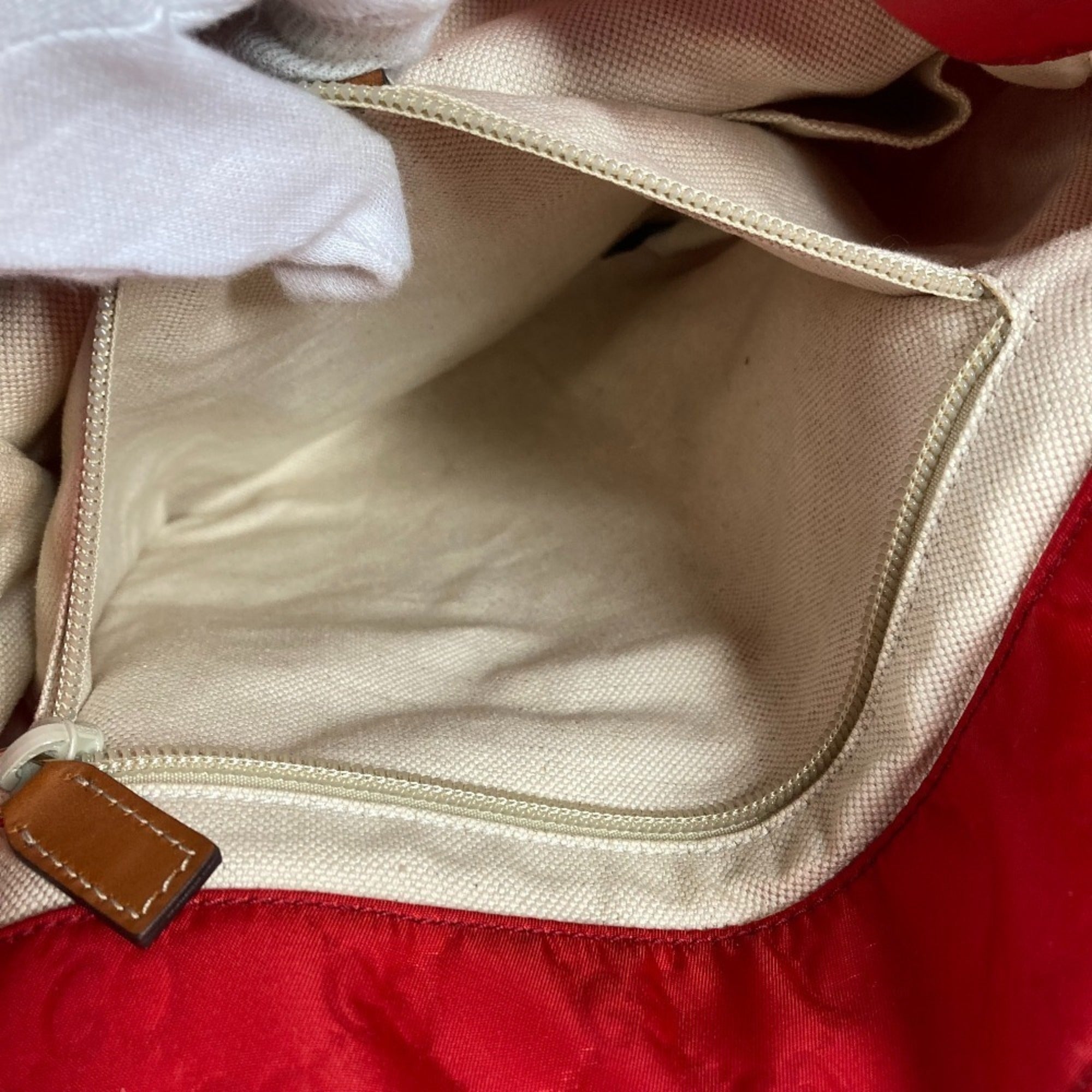 Gucci Red Color Leather Nylon Shoulder Bag Tote Bag (Pre-Owned)