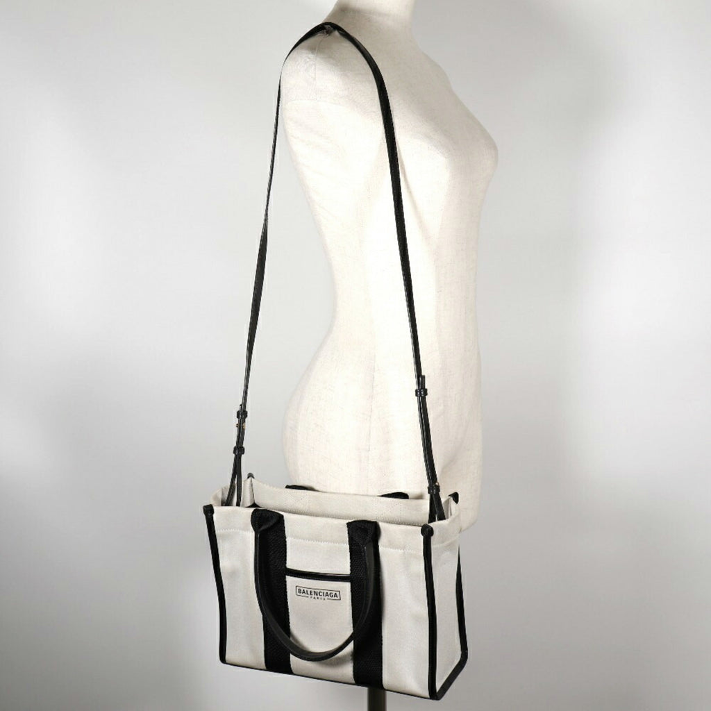 Balenciaga Black White Canvas Pouch Tote