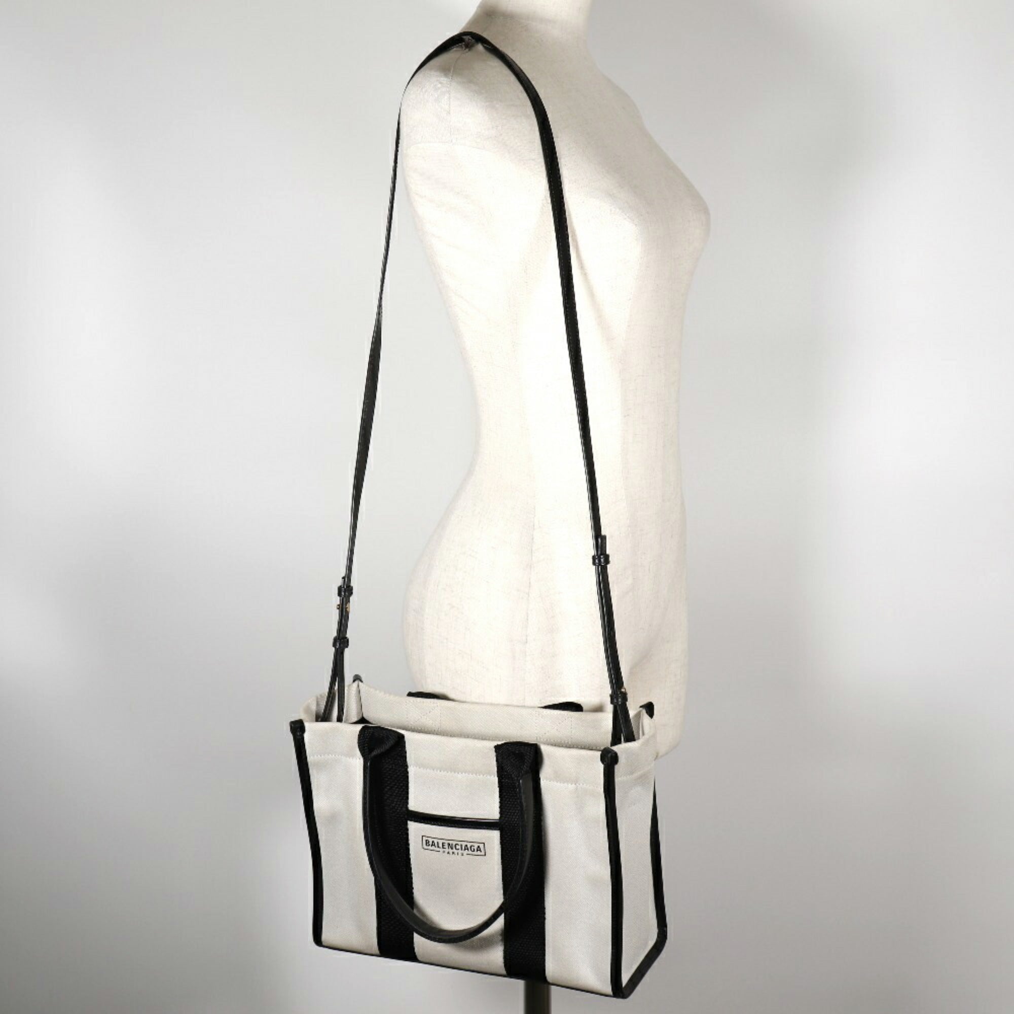 Balenciaga Black White Canvas Pouch Tote