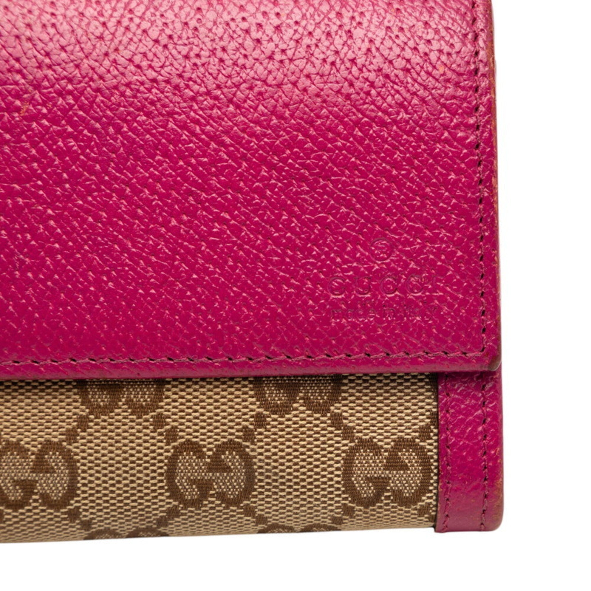 Gucci Beige Pink Canvas Leather Long Wallet (Bi-Fold) (Pre-Owned)