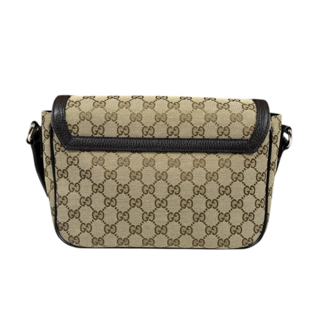 Gucci Beige Dark Brown Gg Canvas Leather Messenger Bag Shoulder Bag (Pre-Owned)