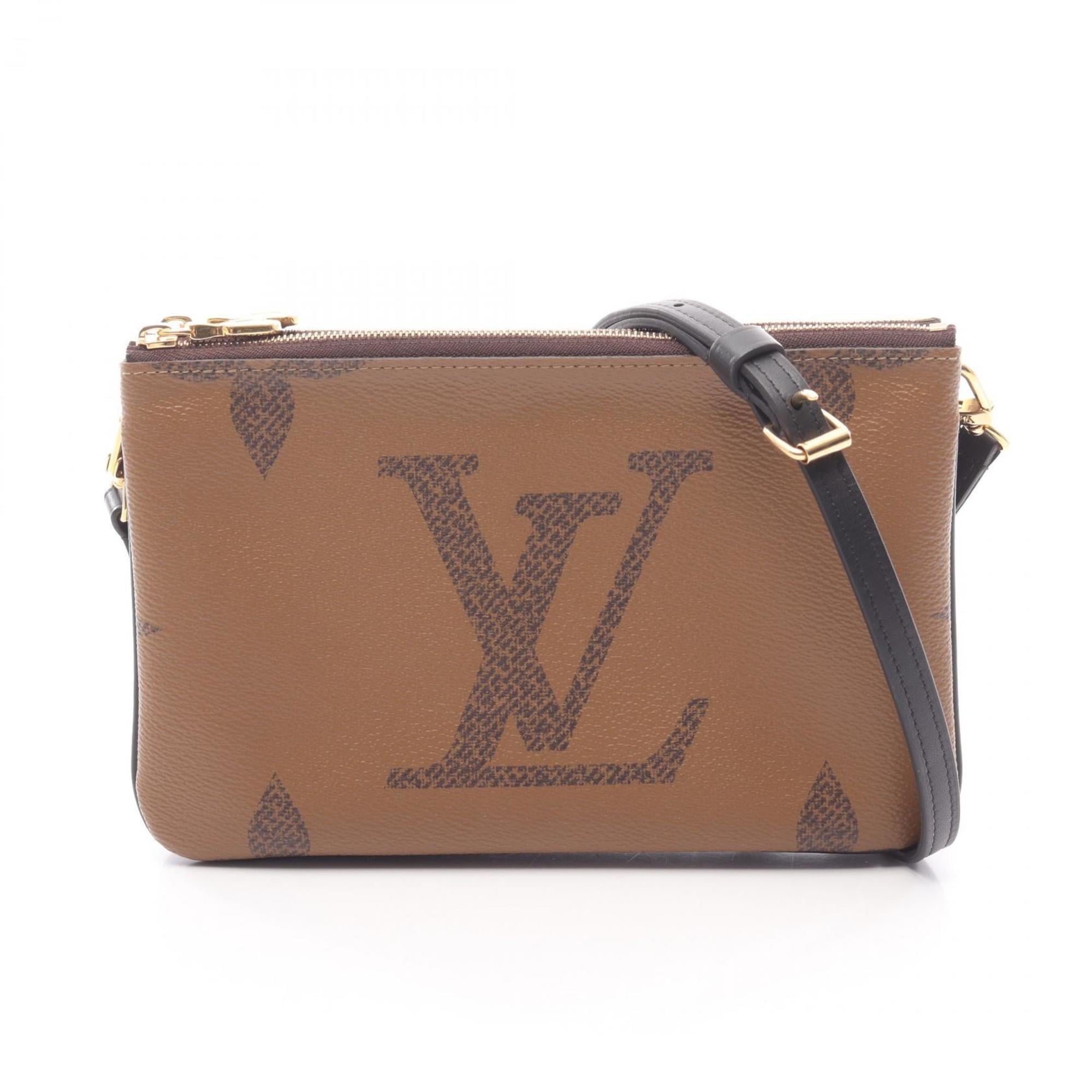 Louis Vuitton Beige Brown Coated Canvas Leather Handbag Pochette Shoulder Bag