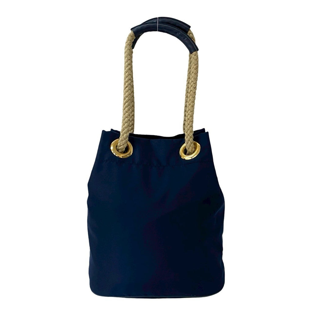 Prada Navy Nylon Leather Handbag Shoulder Bag Tote Bag