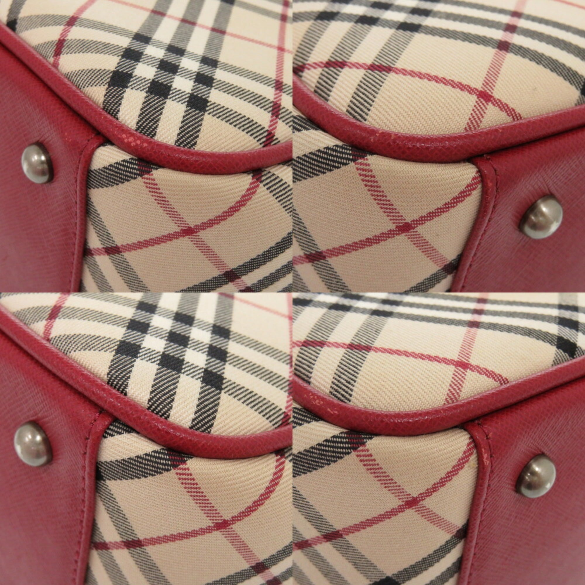 Burberry Beige Red Color Leather Canvas Handbag