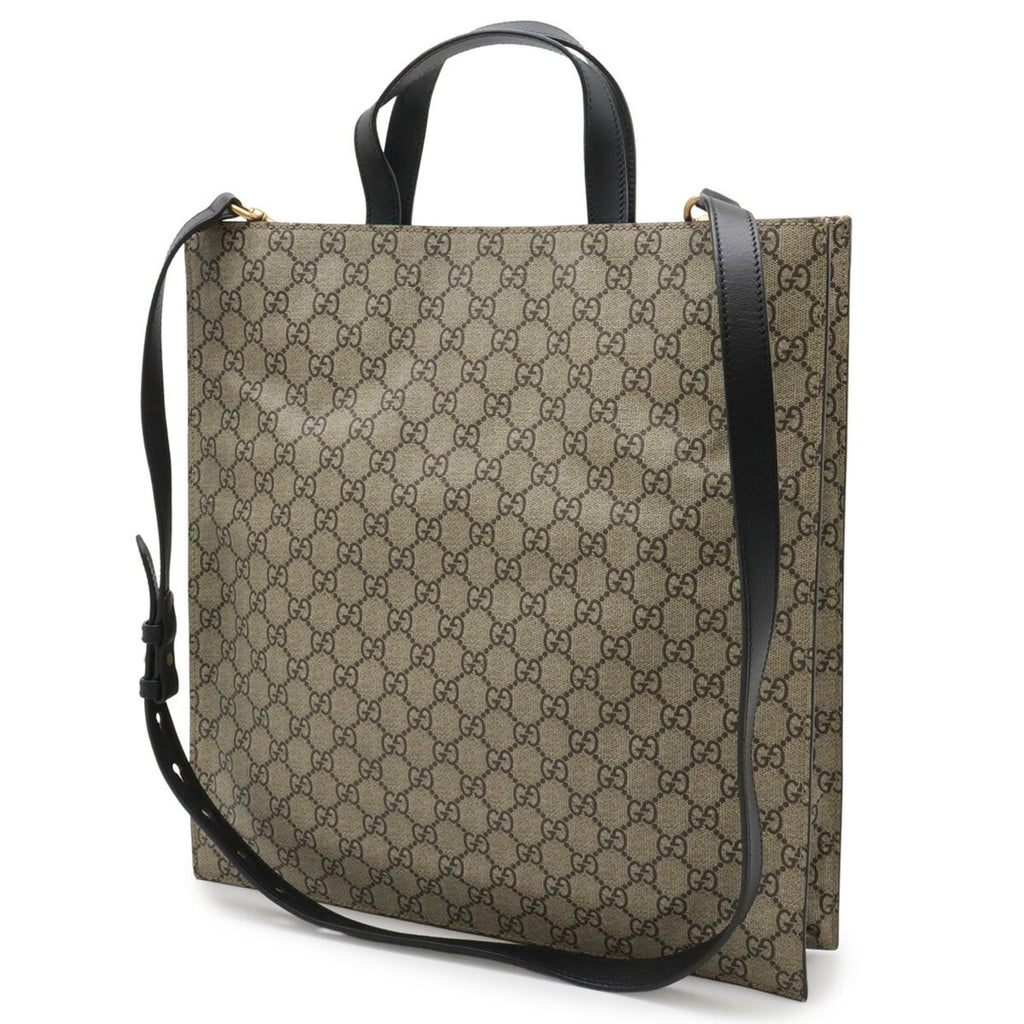 Gucci Beige Black Khaki Gg Supreme Leather Shoulder Bag Tote Bag (Pre-Owned)
