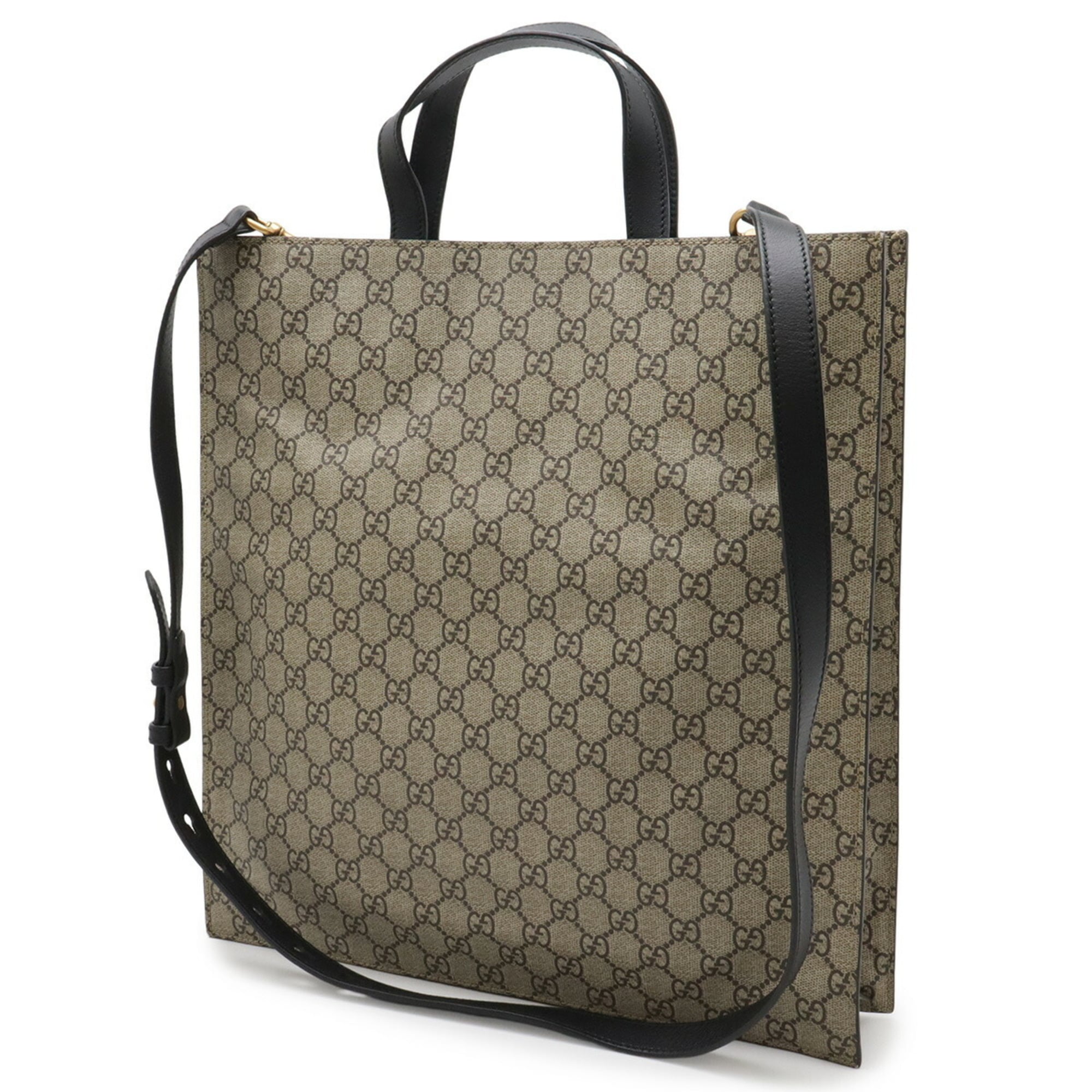 Gucci Beige Black Khaki Gg Supreme Leather Shoulder Bag Tote Bag (Pre-Owned)