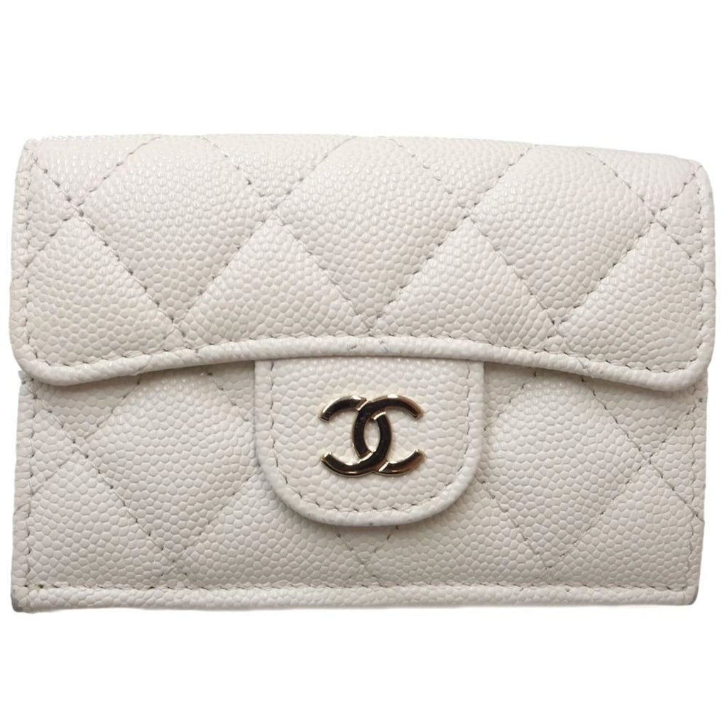 Chanel White Grained Calfskin Wallet (Tri-Fold)