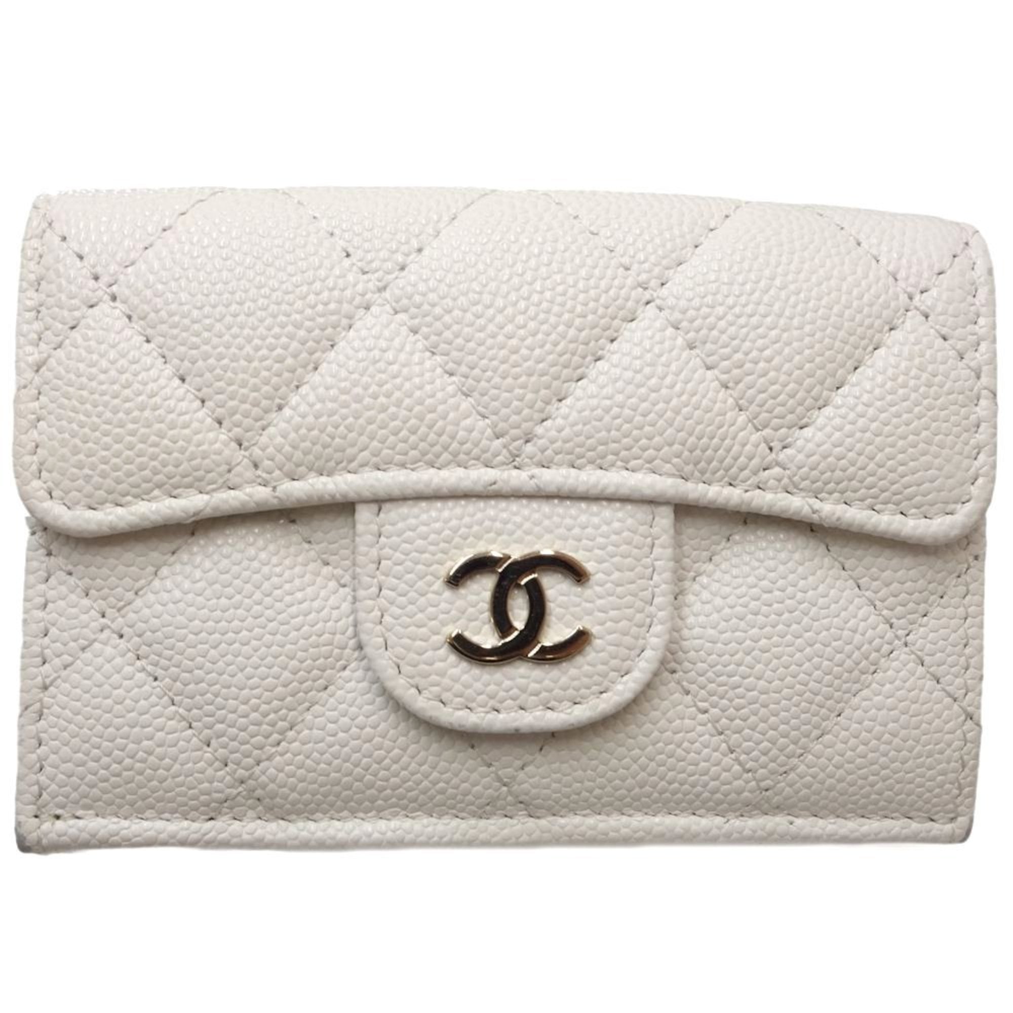 Chanel White Grained Calfskin Wallet (Tri-Fold)